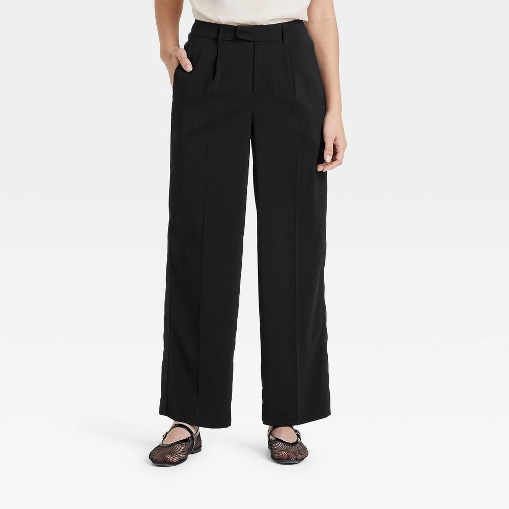 Womens High-Rise Satin Side Striped Straight Trousers - A New Day Black 6: Recycled Polyester, Elastic Back Product Image