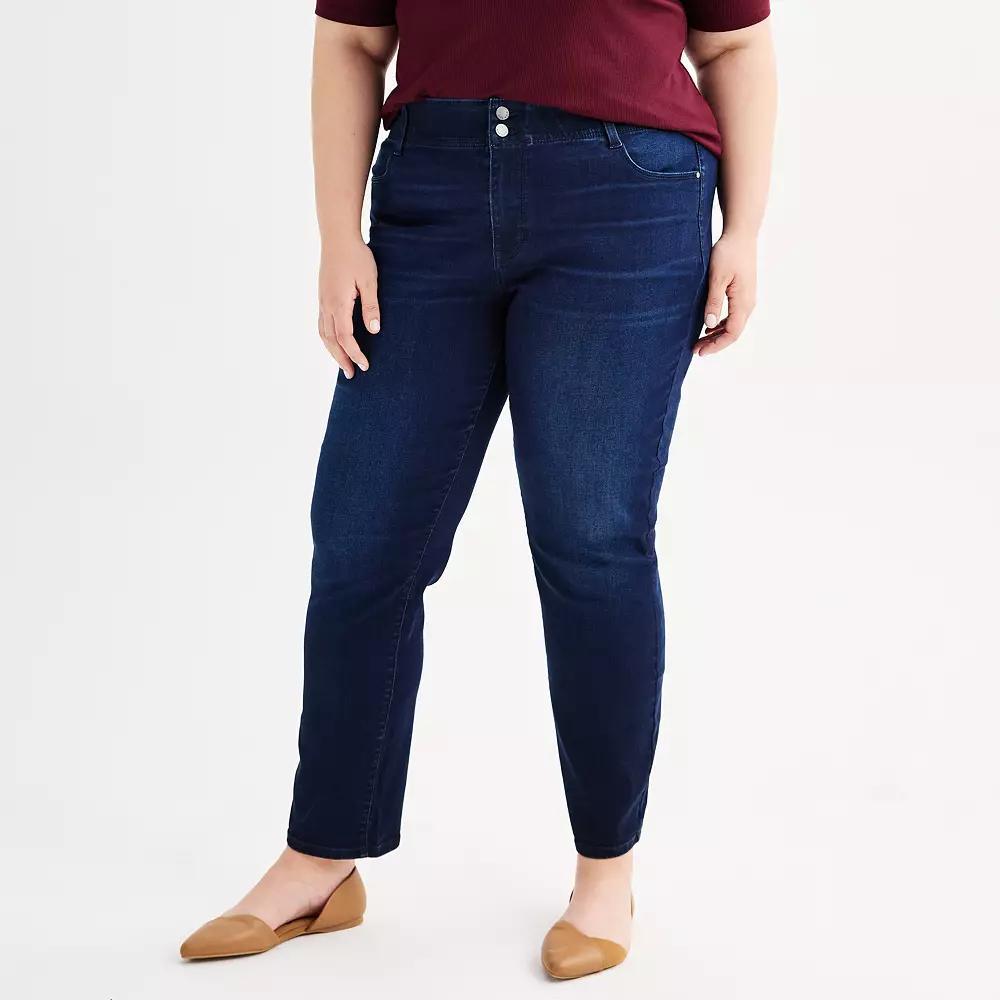 Plus Size Nine West Slim Straight Tummy Control Jeans, Women's, Size: 18 W, Dark Rinse Blast Product Image