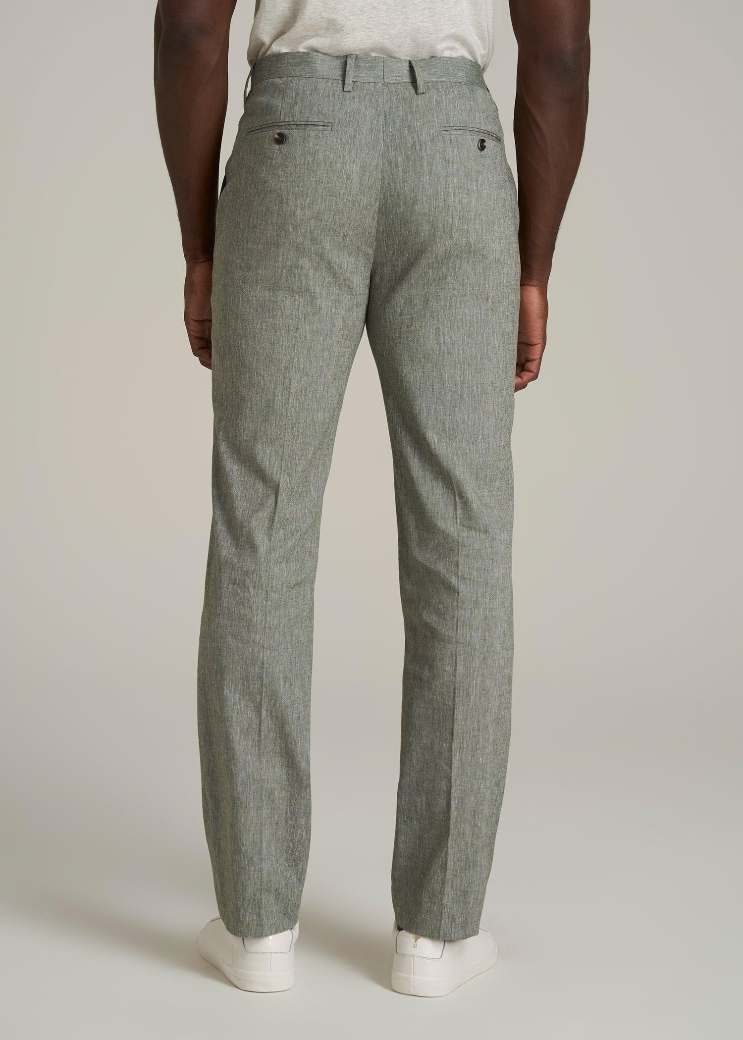Stretch Linen Dress Pants for Tall Men in Climbing Ivy Linen Male Product Image