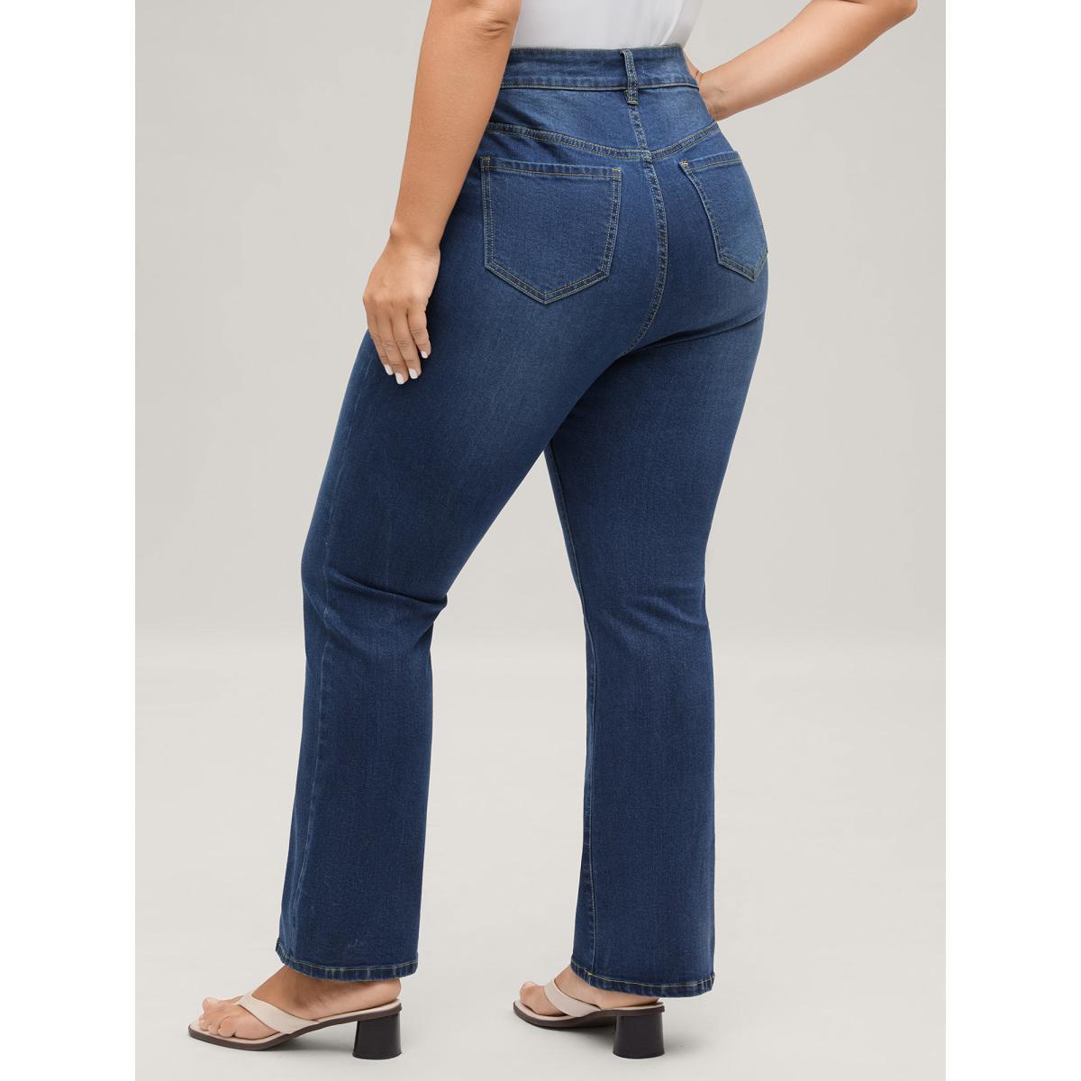 Plus Size Classic Bootcut Mid-Rise Jeans Women Midblue Medium stretch Slanted pocket Jeans BloomChic 16/1X Product Image