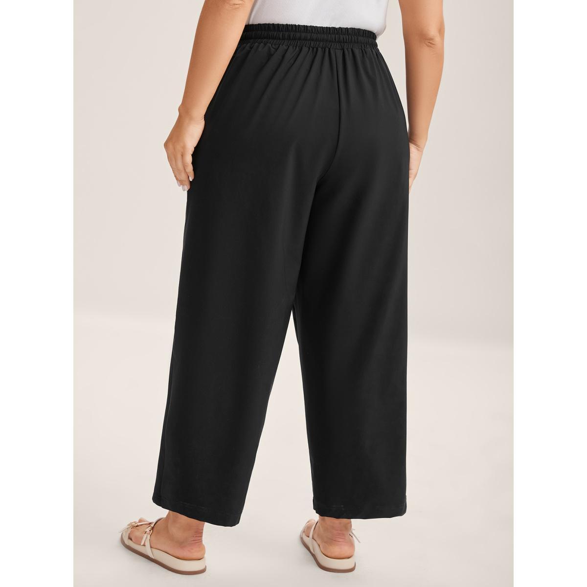 Plus Size Quick-Dry Waist Drawstring Straight-Leg Pants Women Black Casual Straight Leg Mid Rise Everyday-Casual Pants BloomChic 18-20/2X Product Image