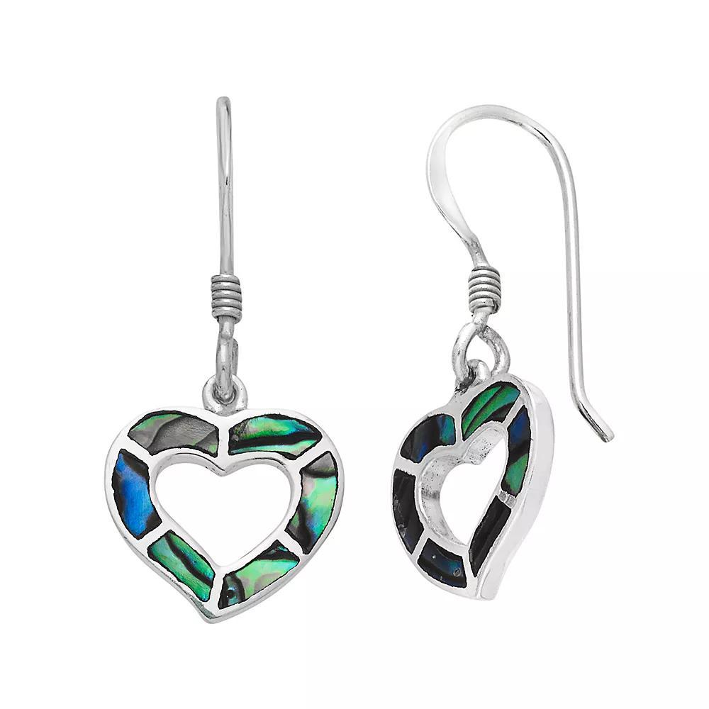 Sterling Silver Abalone Heart Drop Earrings, Women's, Green Product Image