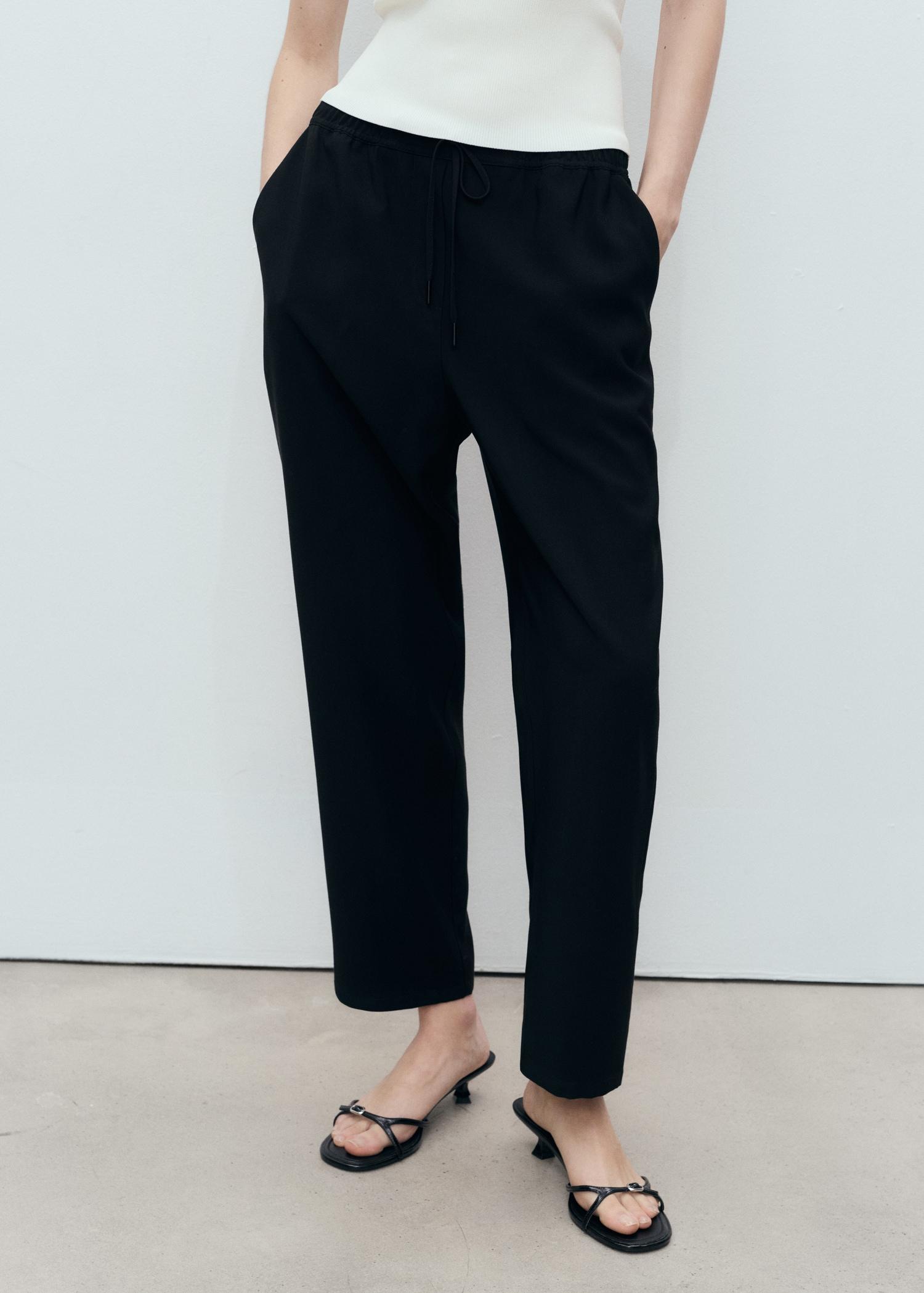 Drawstring flowy pants - Women | MANGO USA Product Image