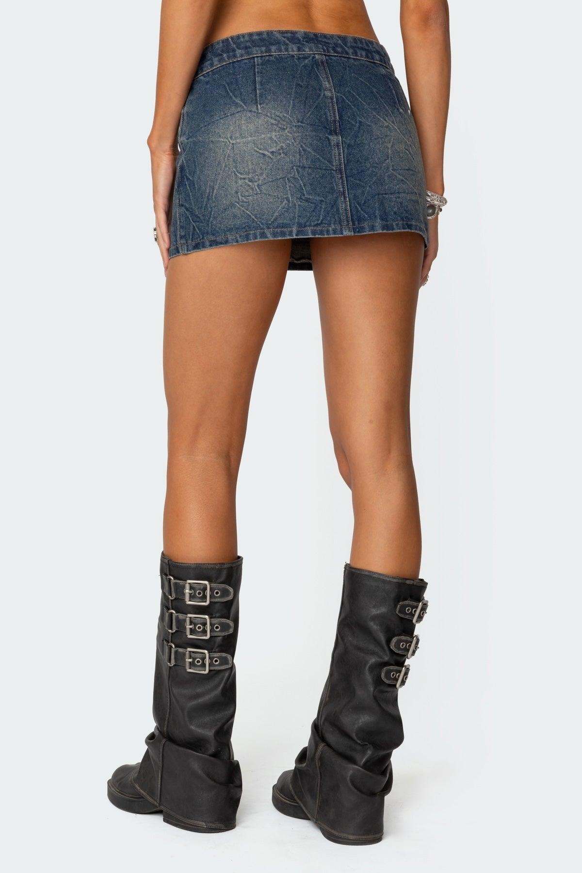 Guinevere Zip Washed Denim Mini Skirt Product Image