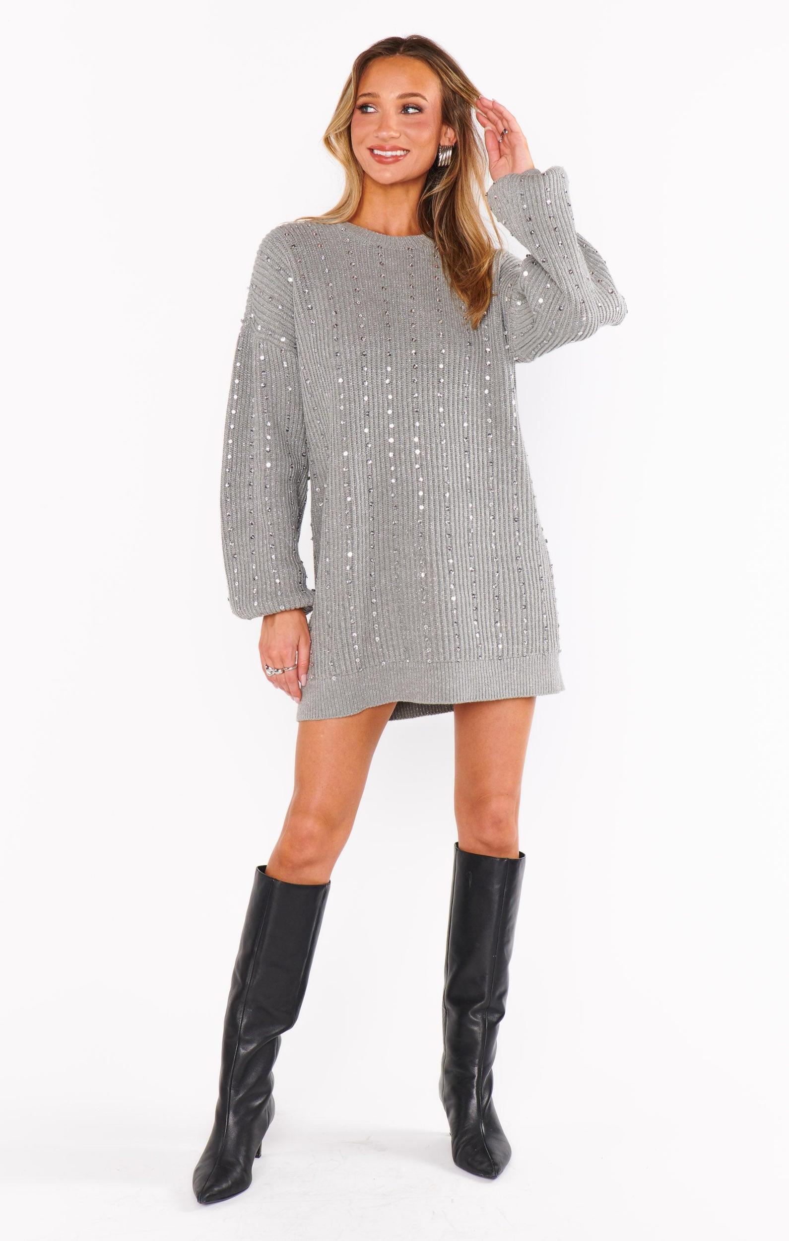 Social Sweater Dress ~ Silver Sequins Knit Product Image