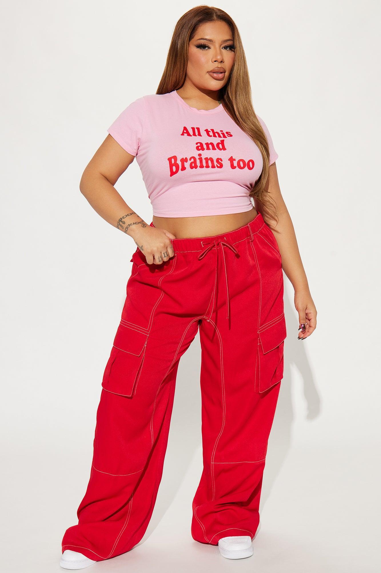 Keep Me Entertained Wide Leg Cargo Pant - Red Product Image