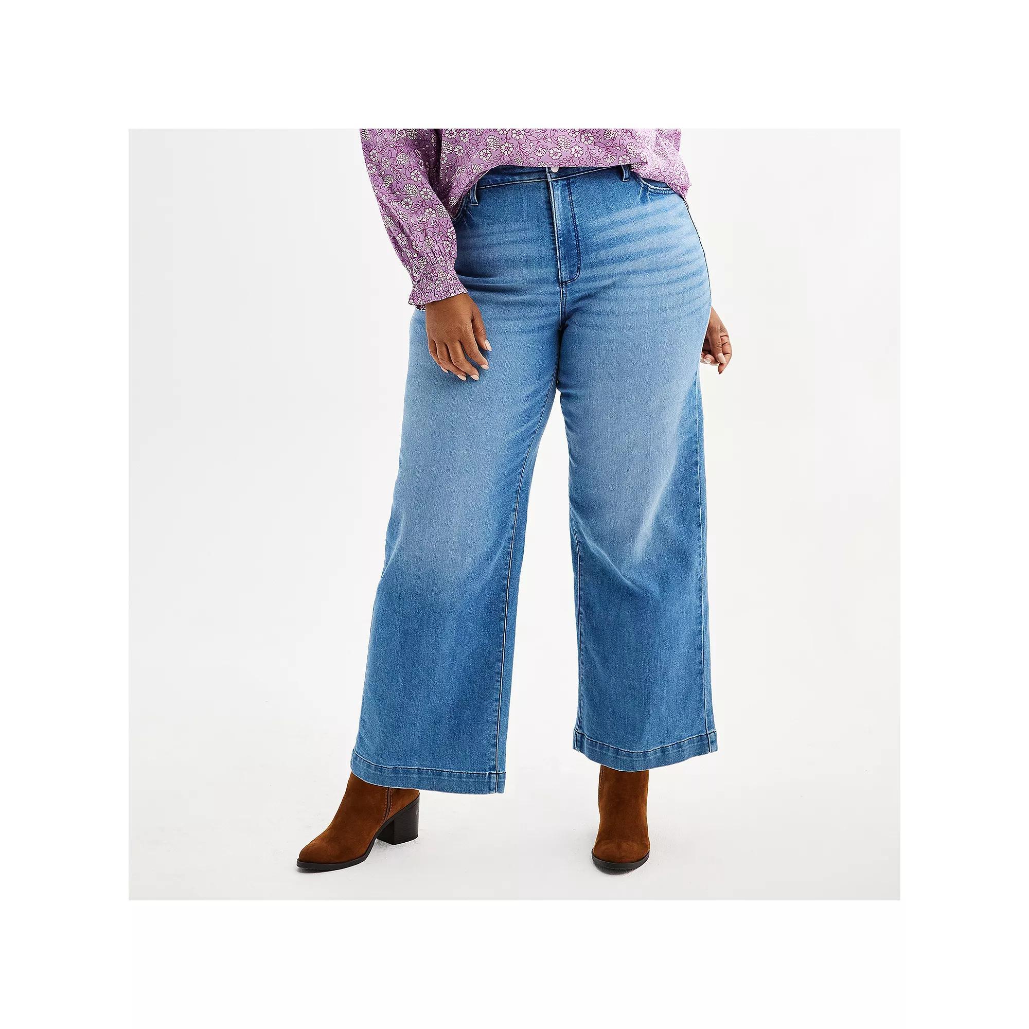 Plus Size Sonoma Goods For Life Premium High Rise Wide-Leg Jeans, Womens Light Blue Product Image