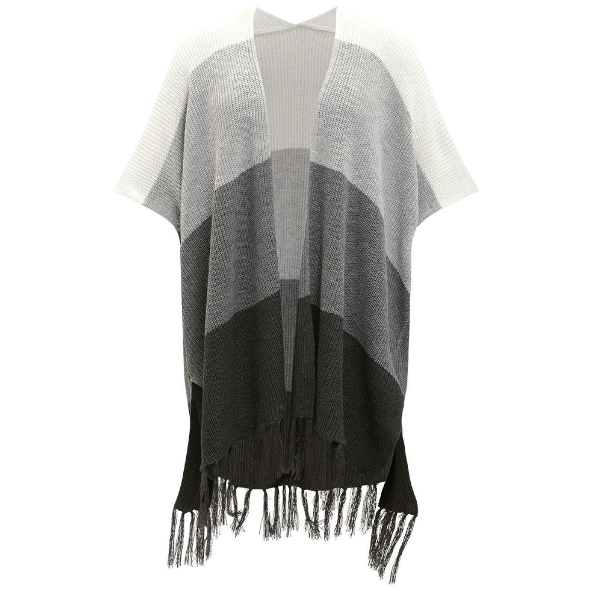 Plus Size Colorblock Fringe Trim Batwing Sleeve Split Side Cardigan Multicolor Women Casual Loose Short sleeve Dailywear Cardigans BloomChic 12/L Product Image