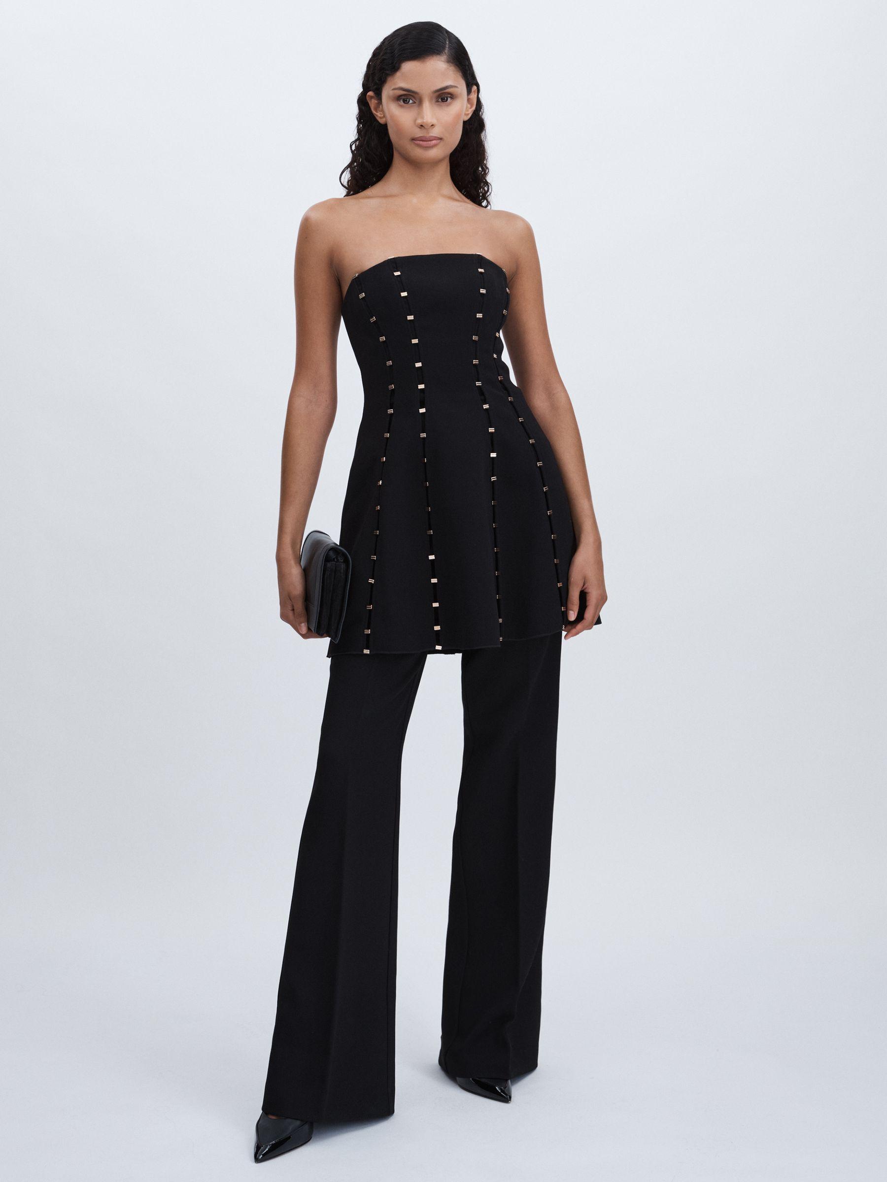 Acler Strapless Crepe Bar-Seam Black Mini Dress in Black Product Image