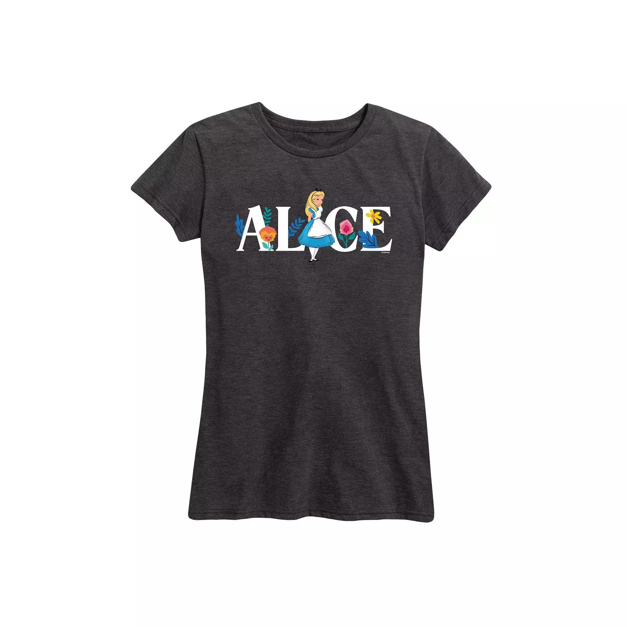 Disneys Alice in Wonderland Womens Alice Name Florals Graphic Tee, Girls Product Image