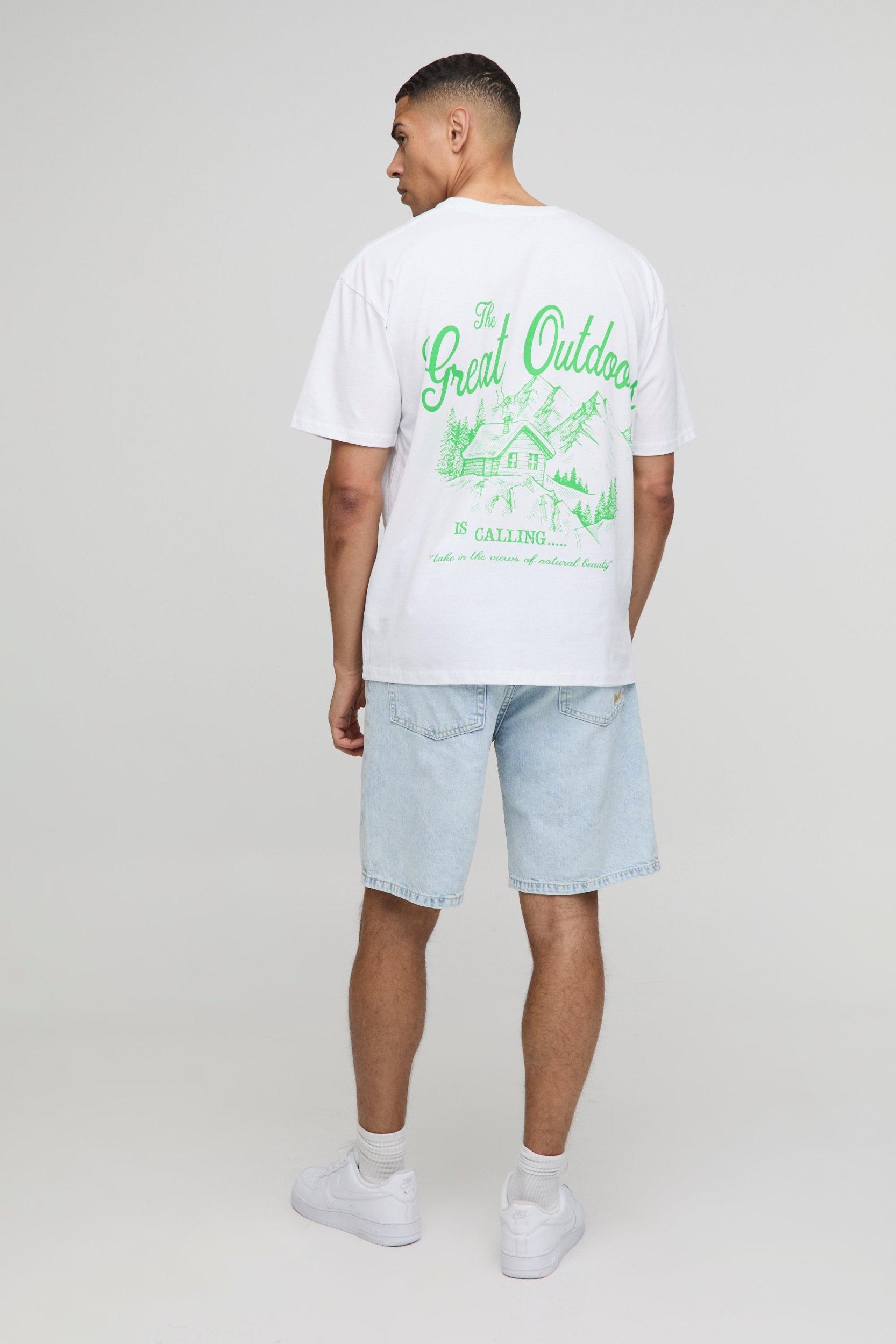 Oversized The Great Outdoors Landscape Print T-Shirt | boohooMAN USA Product Image