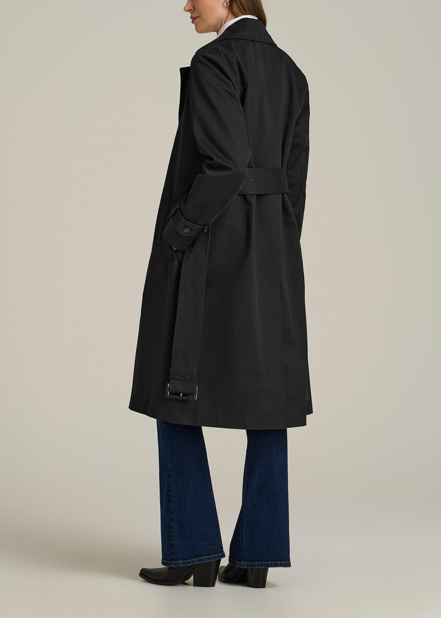 Trench Coat for Tall Women in Black Product Image
