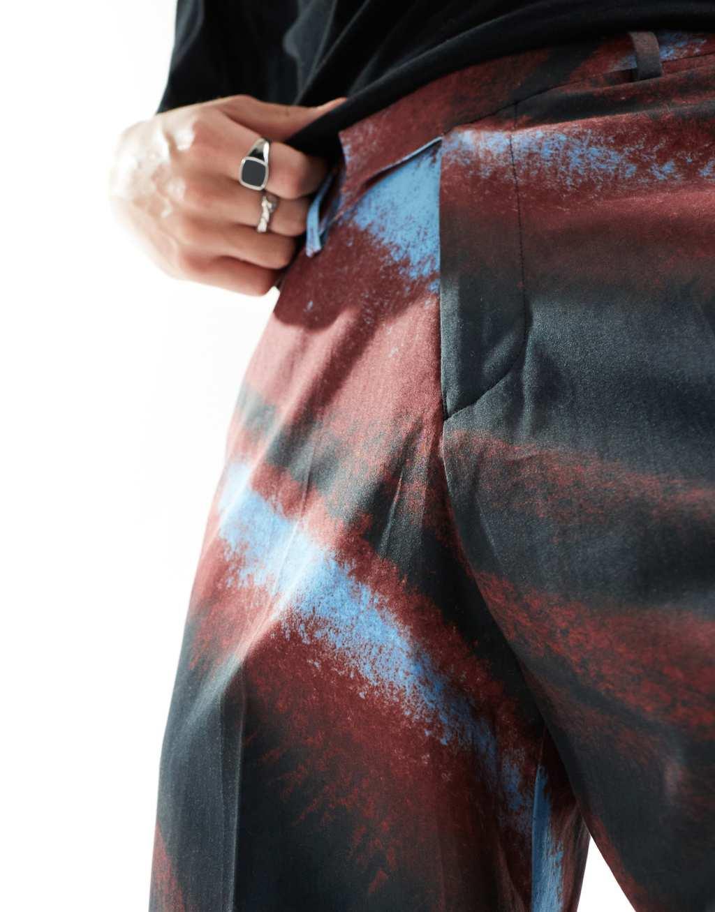 ASOS DESIGN wide leg pants in brown ombre print Product Image
