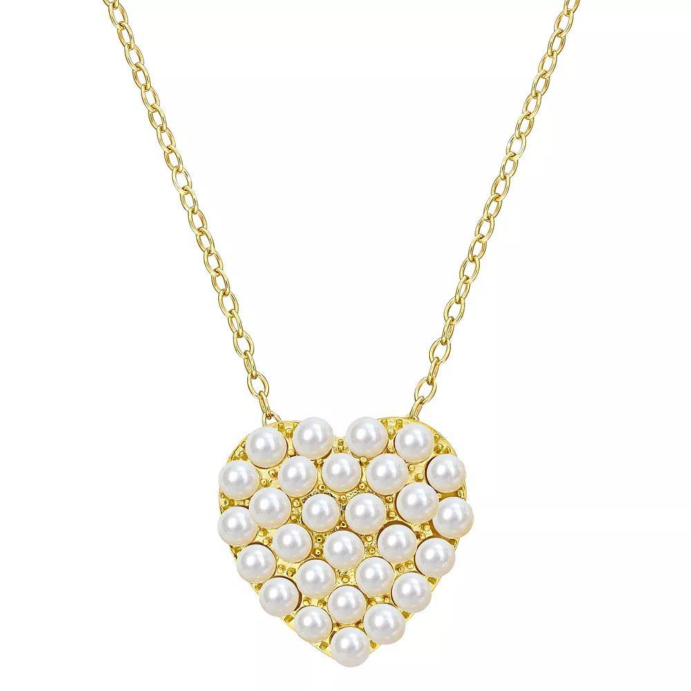 Stella Grace 18k Gold Over Silver Freshwater Cultured Pearl Trendy Heart Pendant Necklace, Women's, Size: 18", Gold Tone Product Image