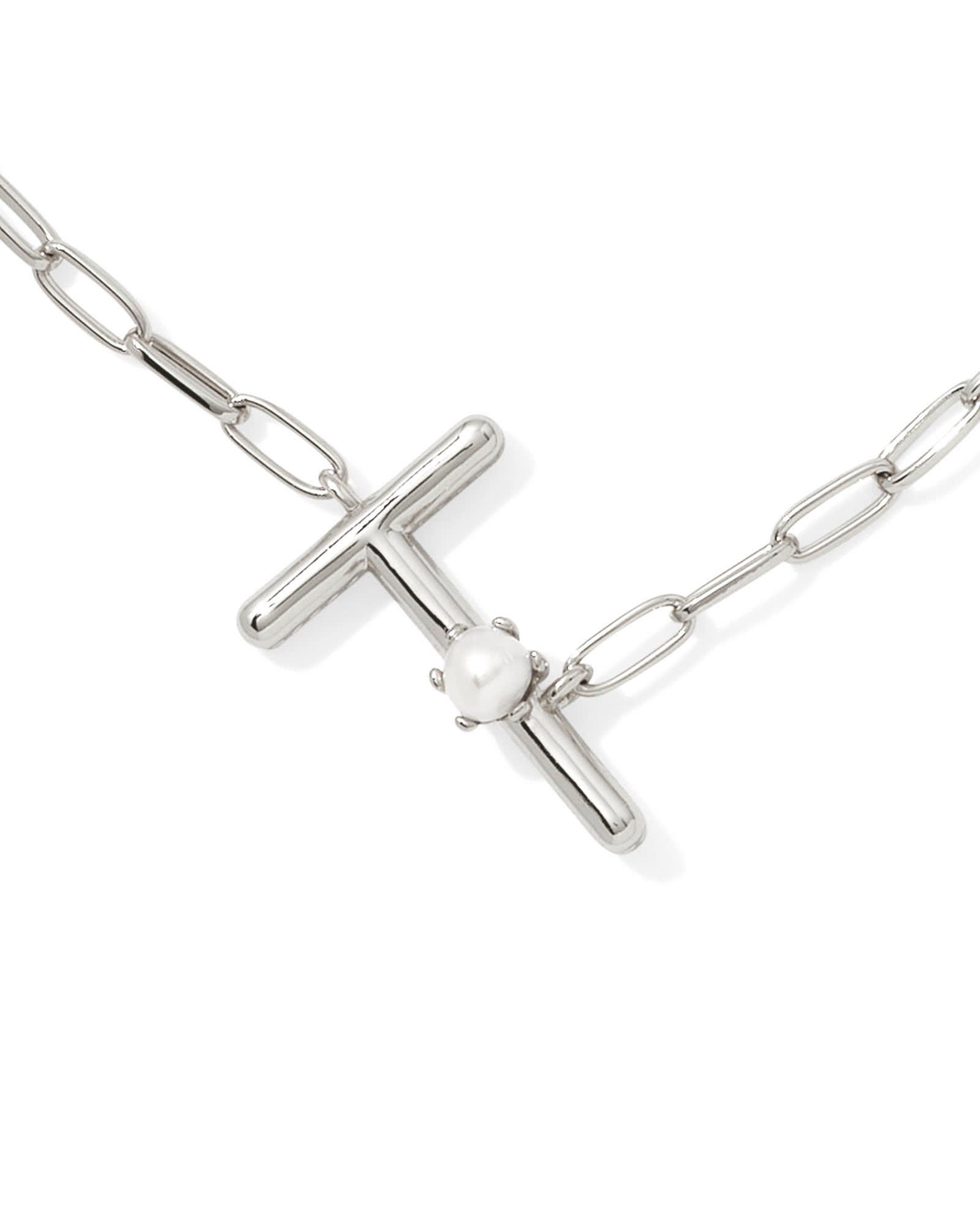 Pearl Silver Letter X Short Pendant Necklace in Freshwater Cultured Pearl Product Image