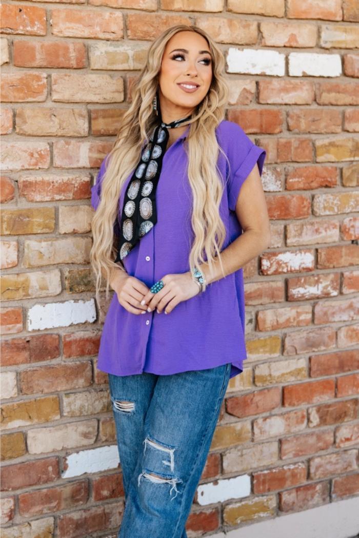 Pleated Button Woven Top Product Image