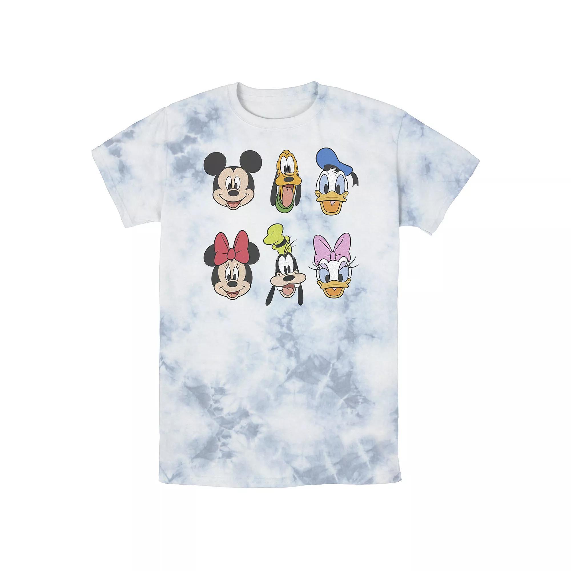 Men's Disney Mickey And Friends Group Shot Heads Wash Tee, Size: Small, Black Grey Product Image