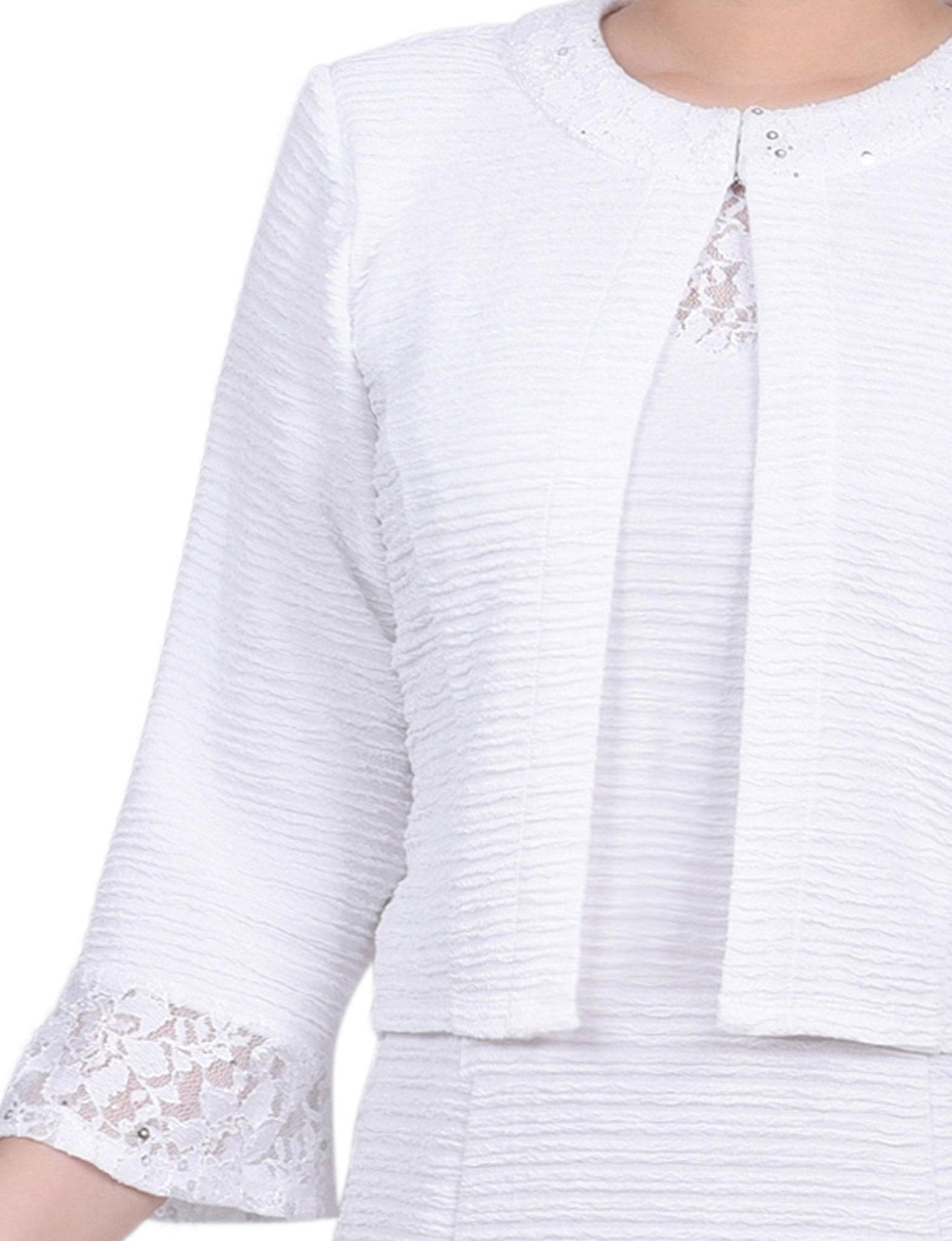 White Two Piece Novelty Knit and Lace Dress Set - Petite Product Image