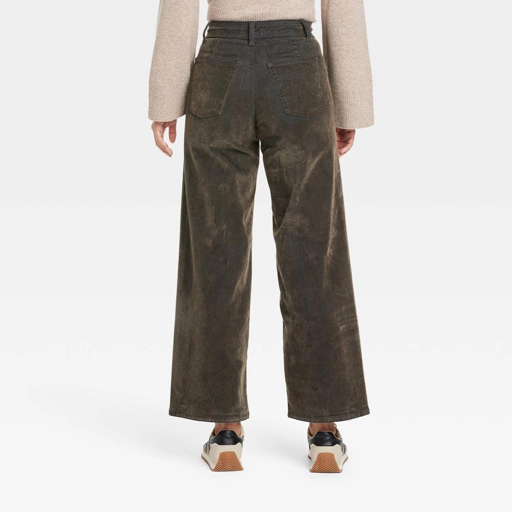 Womens High-Rise Holiday Flocked Sailor Wide Leg Ankle Jeans - Universal Thread Olive Green 22 Product Image