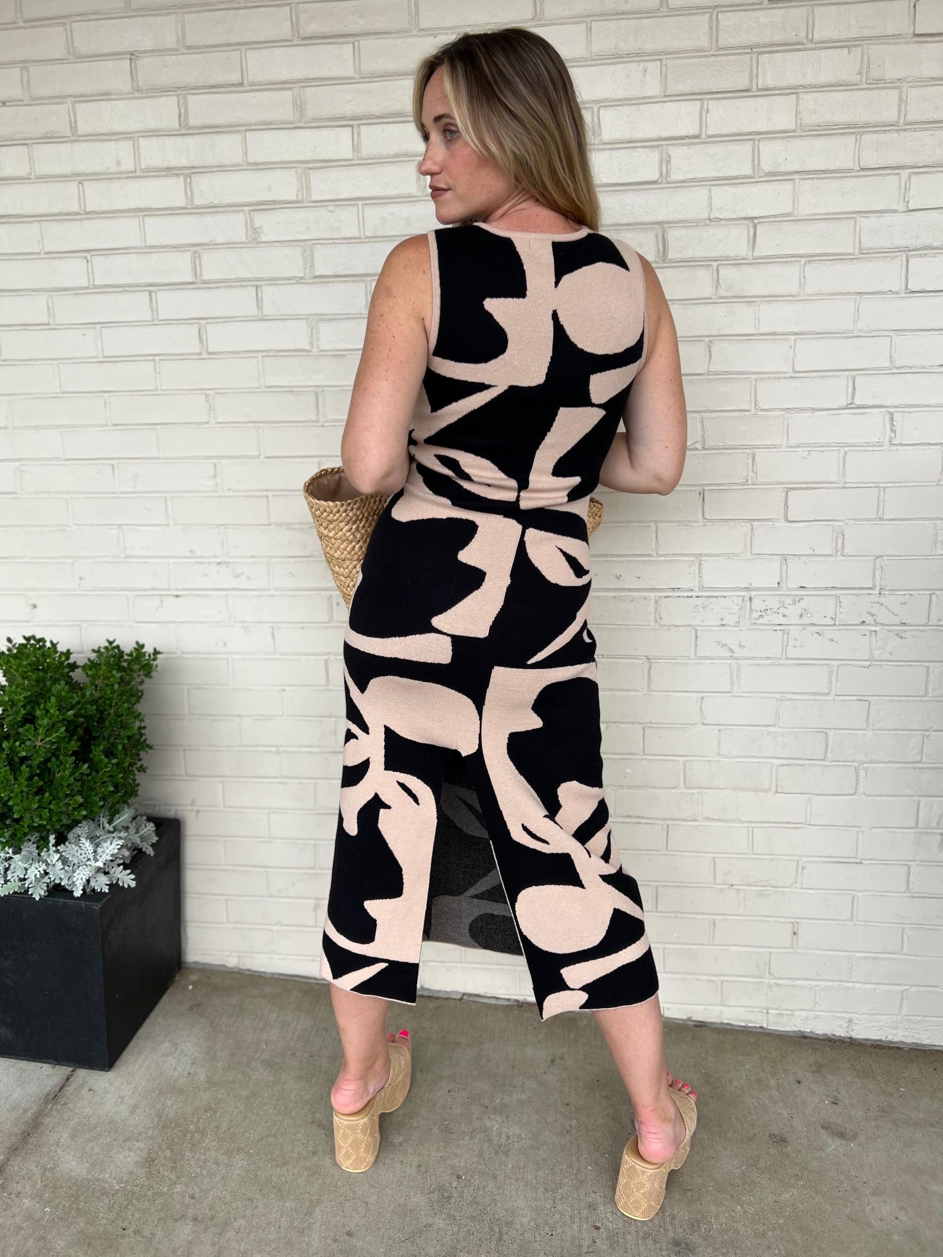 Jenni Floral Knit Midi Dress - Sand/Black Product Image
