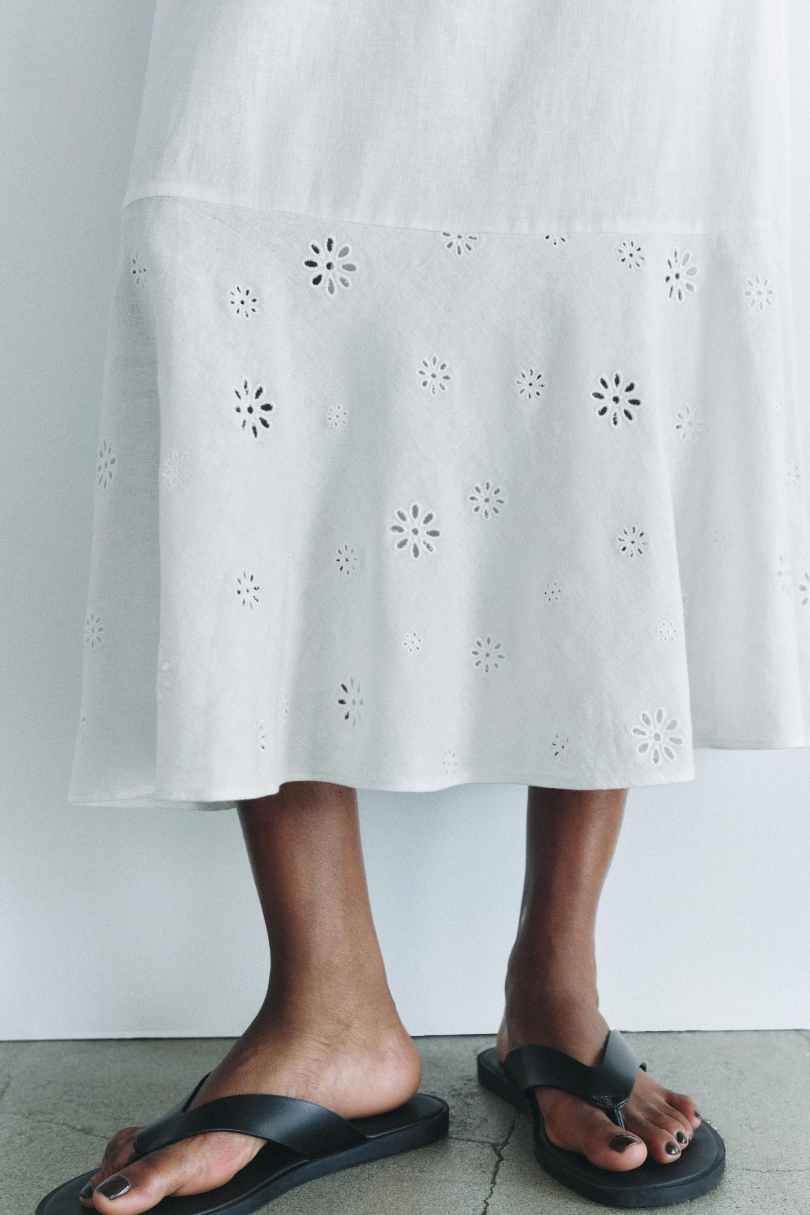 EMBROIDERED LINEN BLEND SKIRT ZW COLLECTION Product Image
