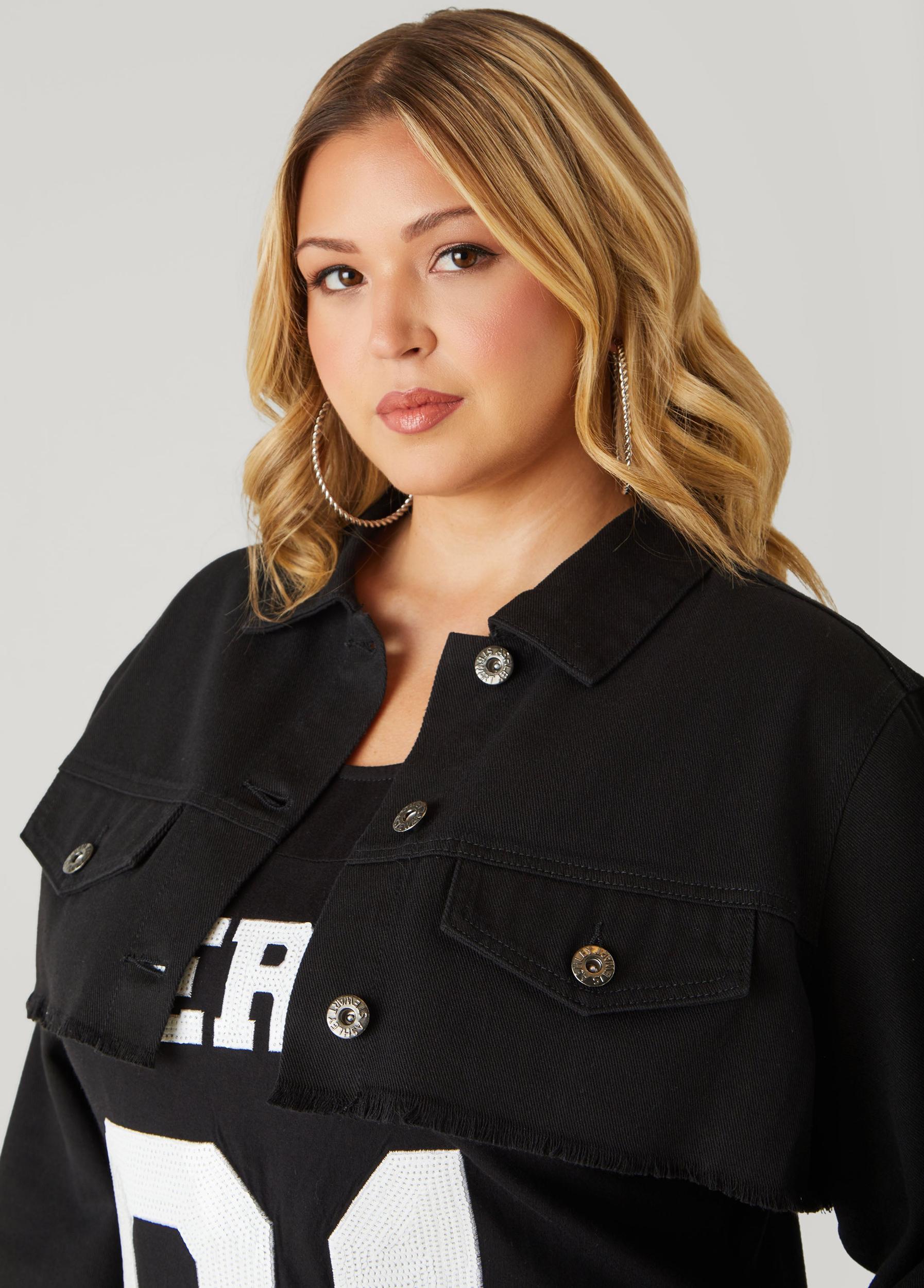 Frayed Cropped Denim Jacket Product Image