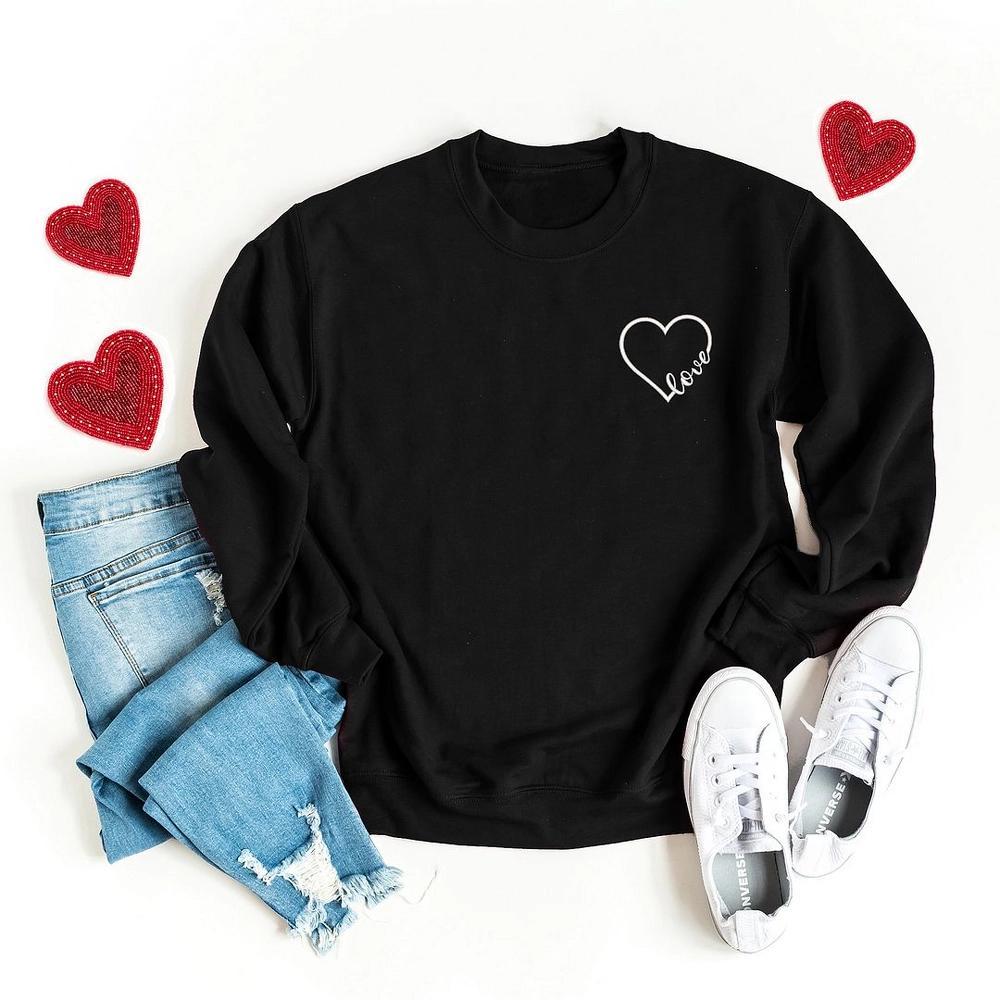 Simply Sage Market Women's Graphic Sweatshirt Embroidered Love Cursive Heart - White Product Image