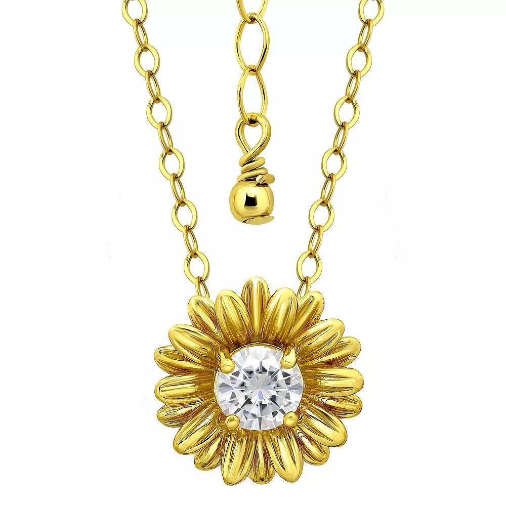 Aleure Precioso Sterling Silver Cubic Zirconia Daisy Necklace, Women's, Size: 16-18" ADJ, Gold Tone Product Image