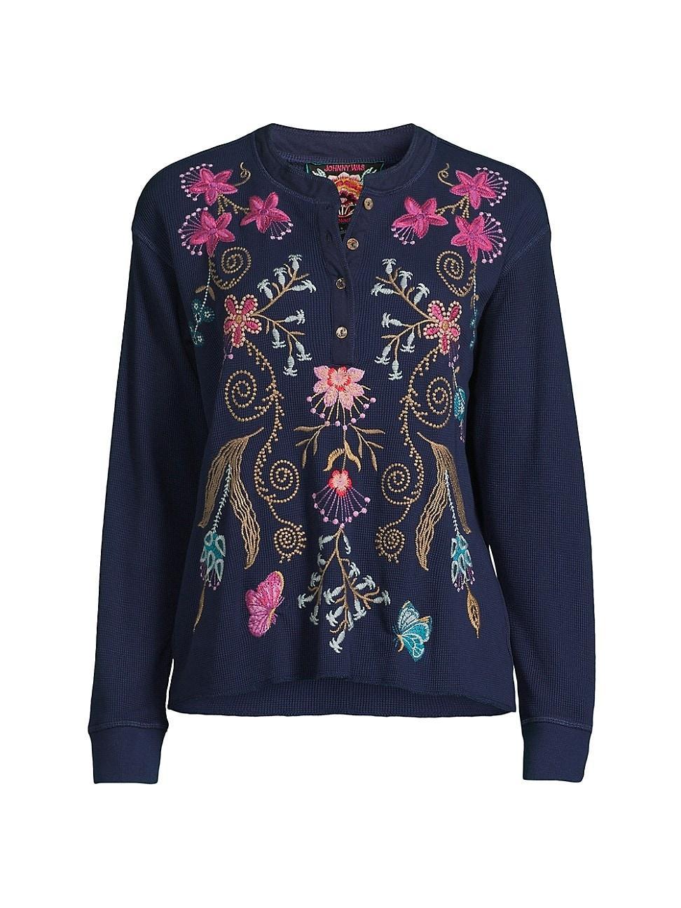 Womens Sisa Embroidered Thermal Henley Top Product Image