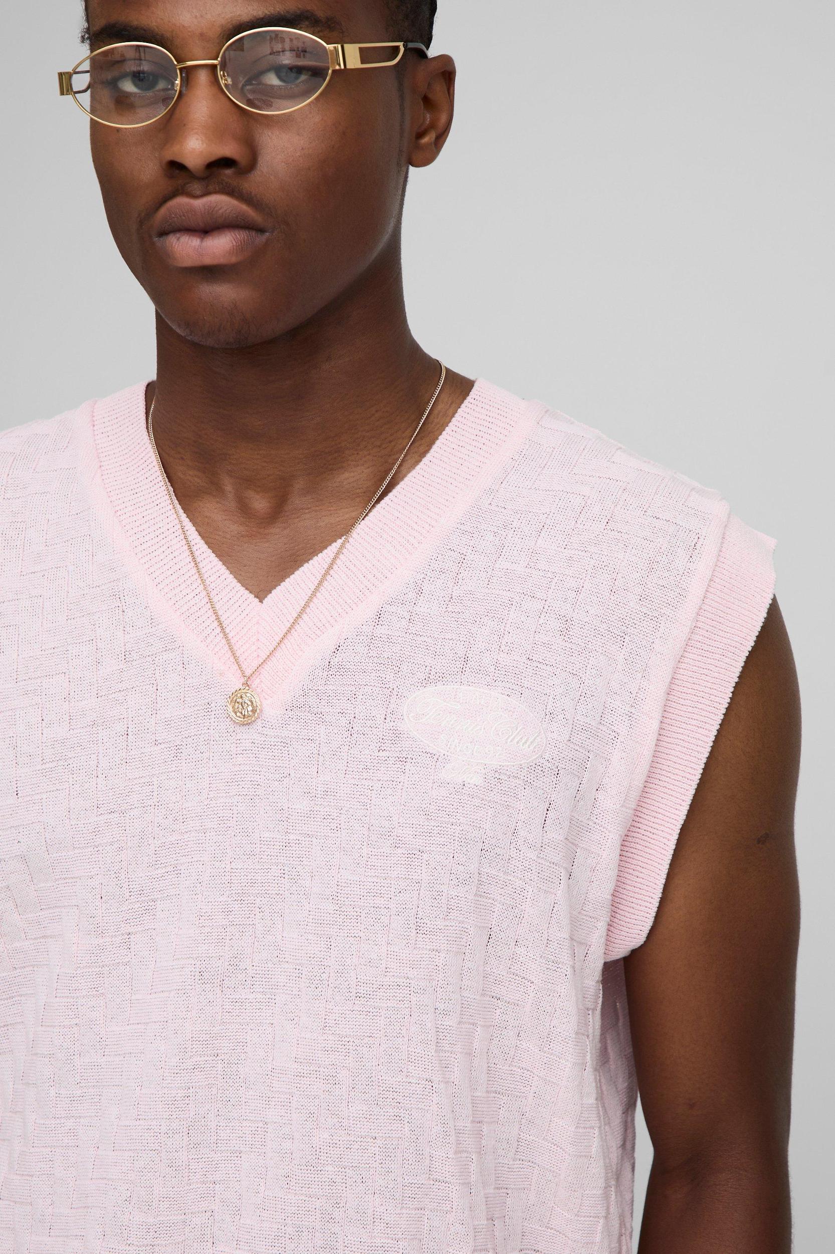 Boxy Regular Embroidered Crosshatch Knitted Vest | boohooMAN USA Product Image