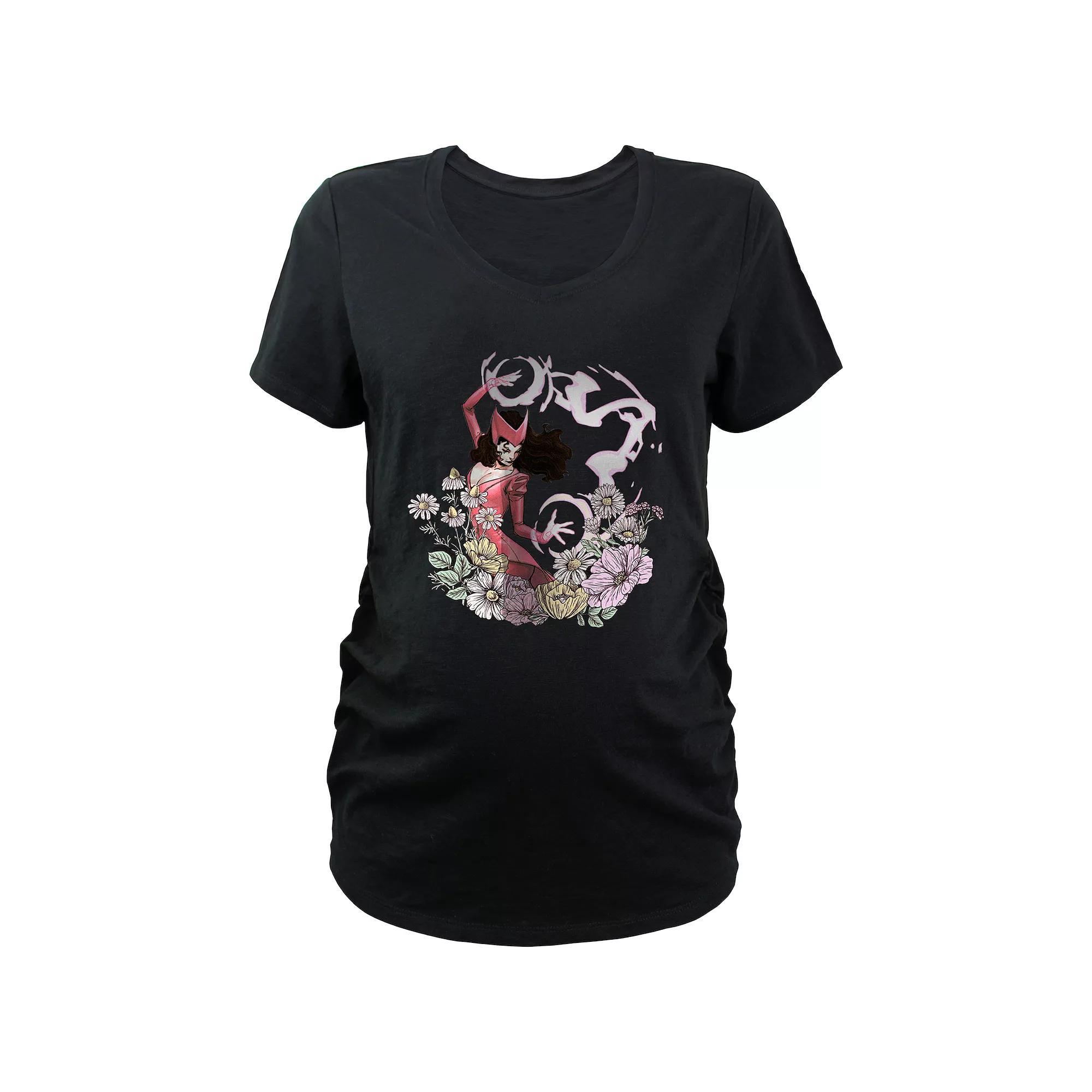 Maternity Marvel Scarlet Witch Floral Powers V-Neck Graphic Tee, Women's, Size: XS-MAT, Black Product Image