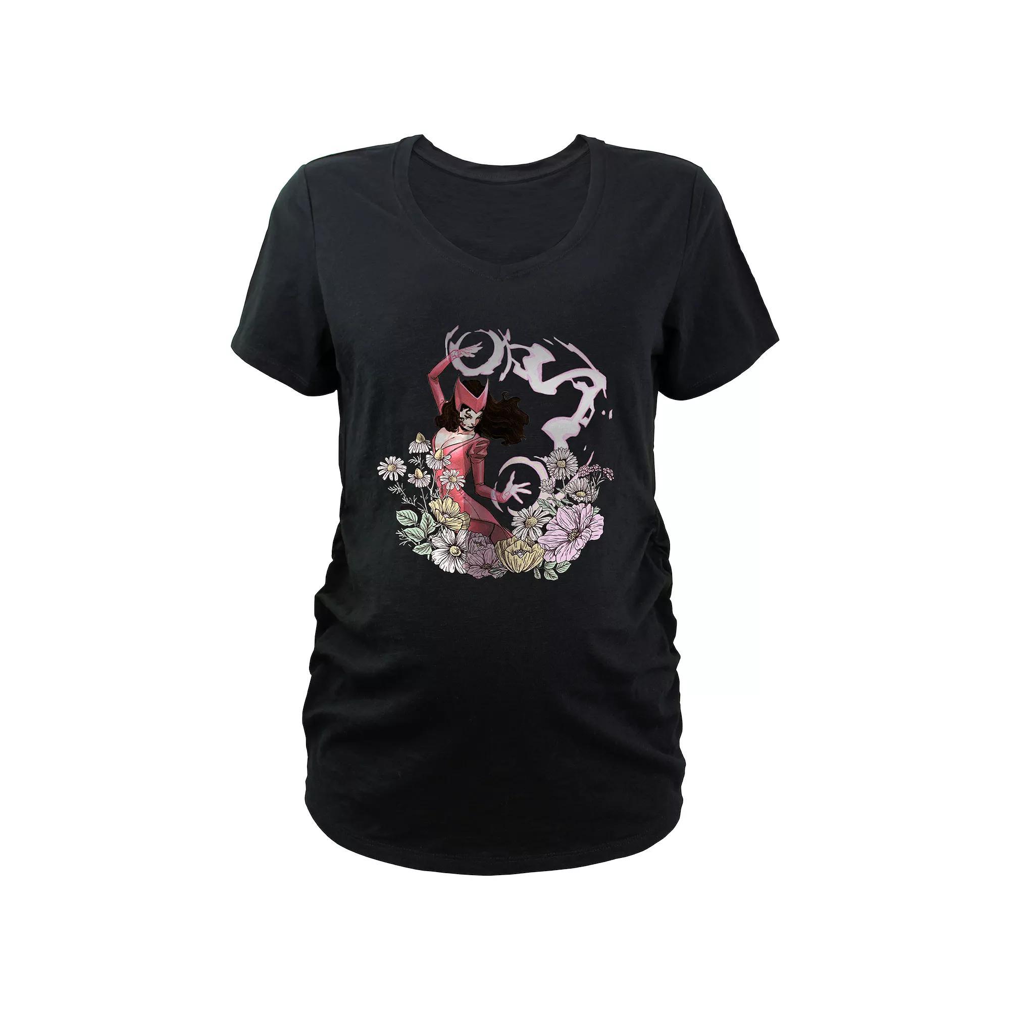 Maternity Marvel Scarlet Witch Floral Powers V-Neck Graphic Tee, Women's, Size: XS-MAT, Black Product Image