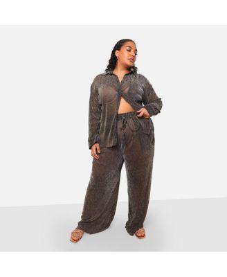 Rebdolls Womens Fabian Sheer Metallic Plisse Wide Leg Pants W. Pockets Product Image