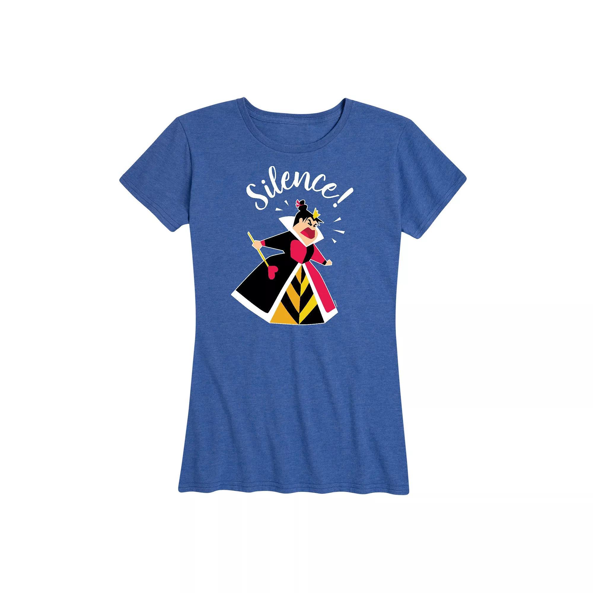 Disneys Alice in Wonderland Womens Queen Of Hearts Silence Graphic Tee, Girls Grey Royal Blue Product Image