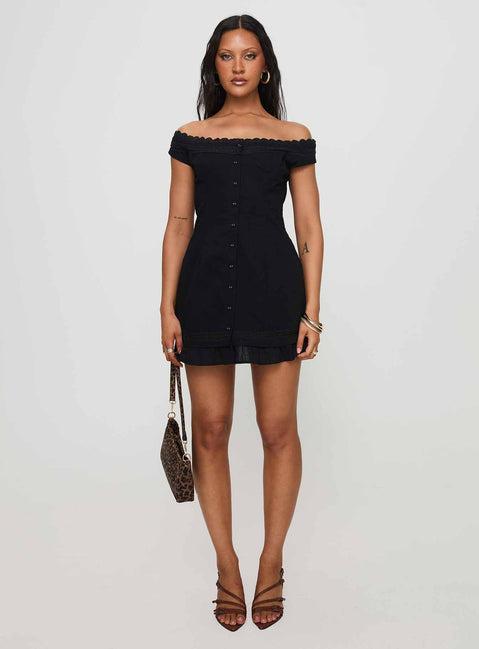 Mirrorball Off The Shoulder Mini Dress Black Product Image