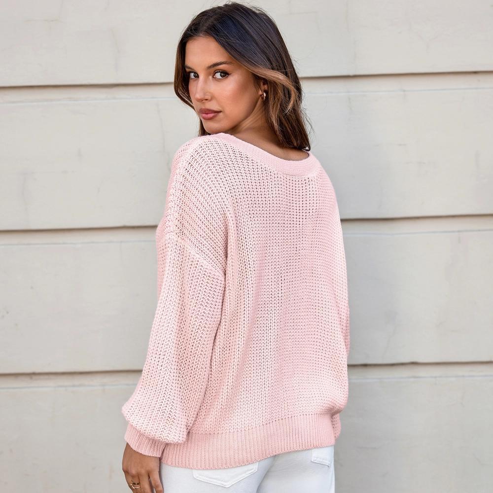 Women's Pink Knit Bow Detail Long Sleeve Sweater – Cupshe Product Image