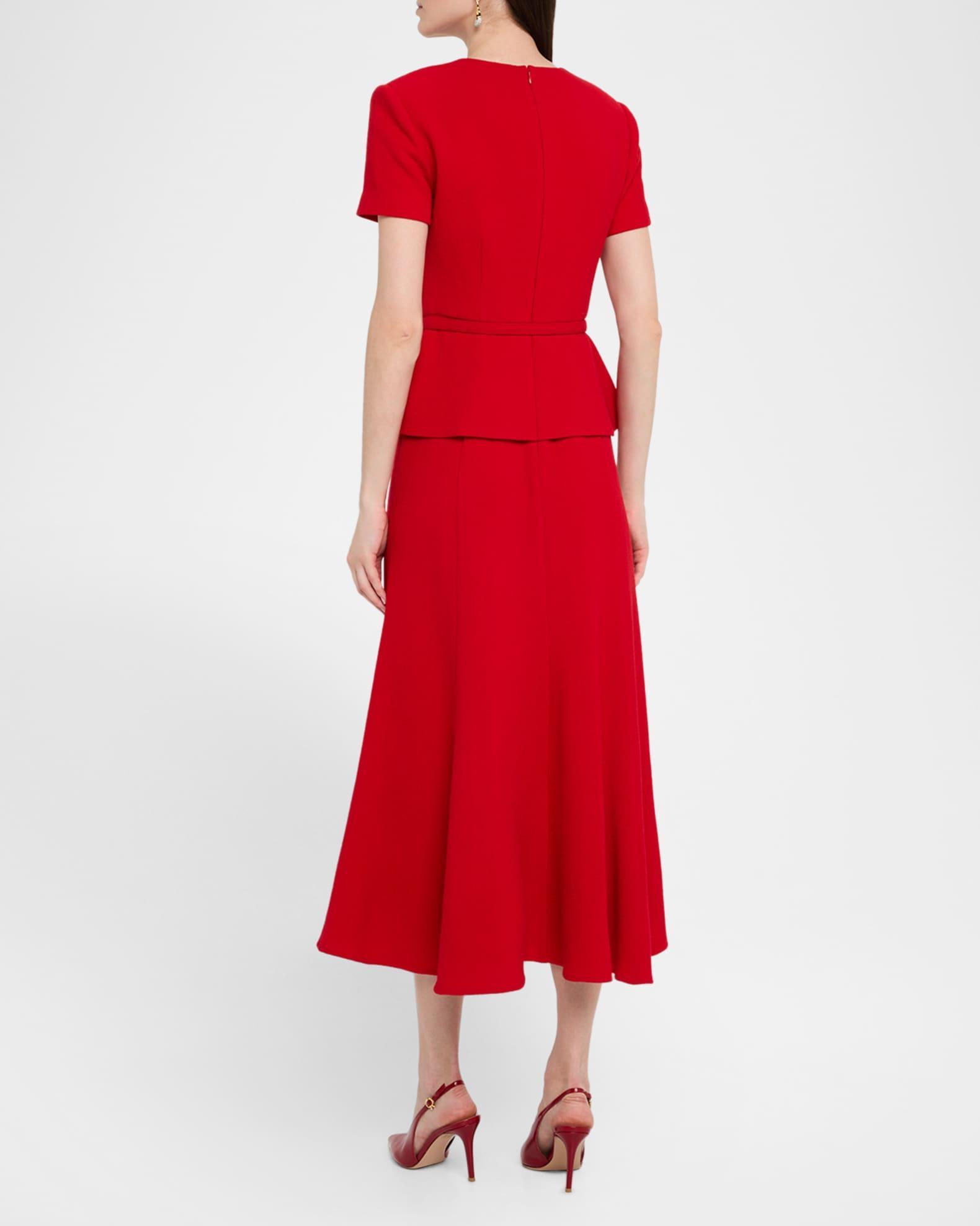 Wrap Peplum Belted Crepe Midi Dress Product Image