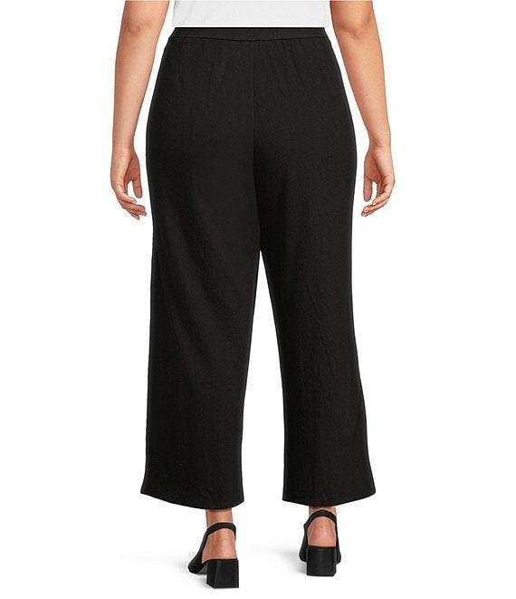 Eileen Fisher Plus Size Crinkle Knit Jersey Wide Leg Pull-On Pants Product Image