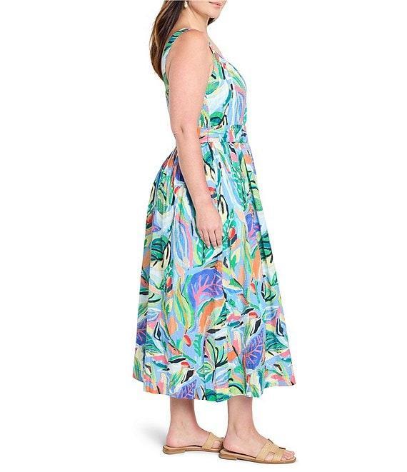 NIC + ZOE Plus Size Island Tropical Beat Sophie Square Neck Sleeveless Fit-And-Flare Midi Dress Product Image