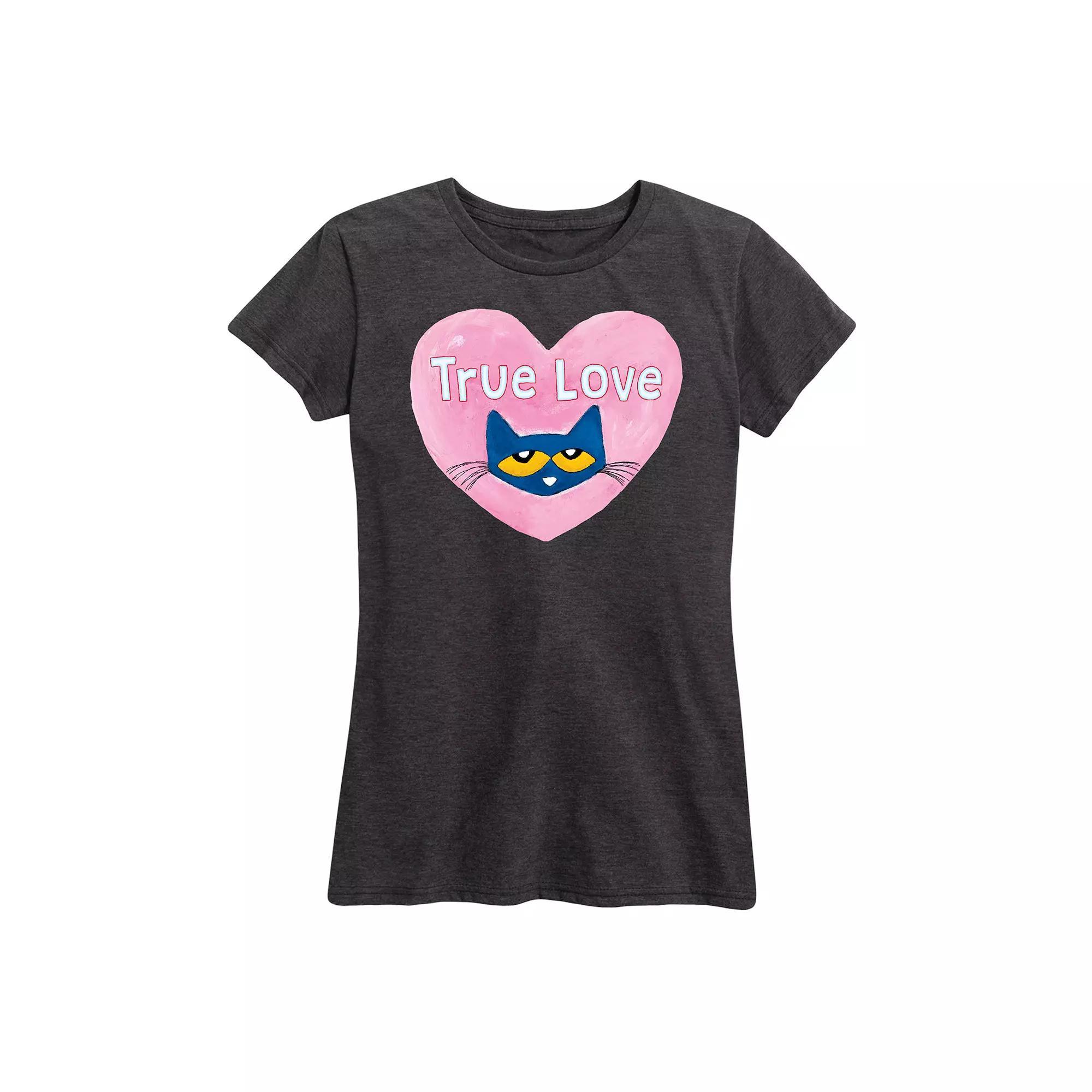 Womens Pete The Cat True Love Graphic Tee Heather Grey Gray Product Image