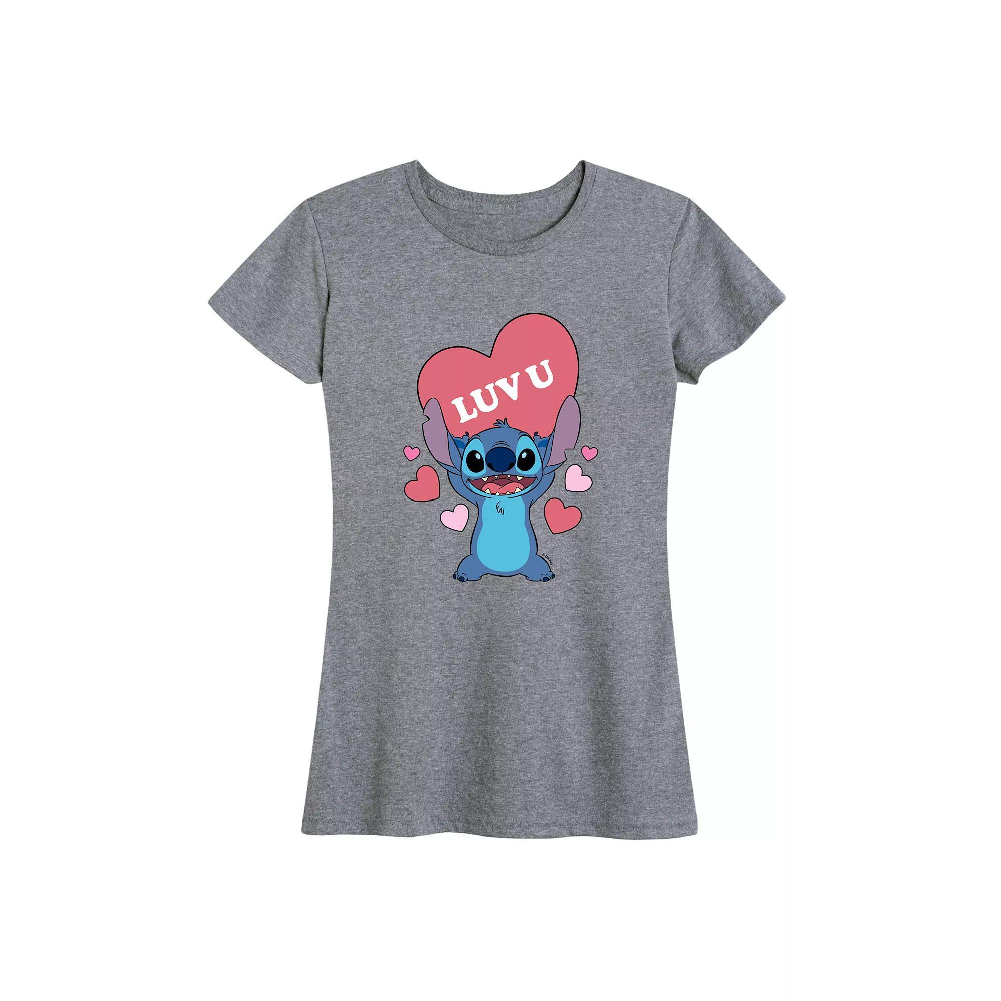 Disneys Lilo & Stitch Womens Luv U Heart Graphic Tee Product Image