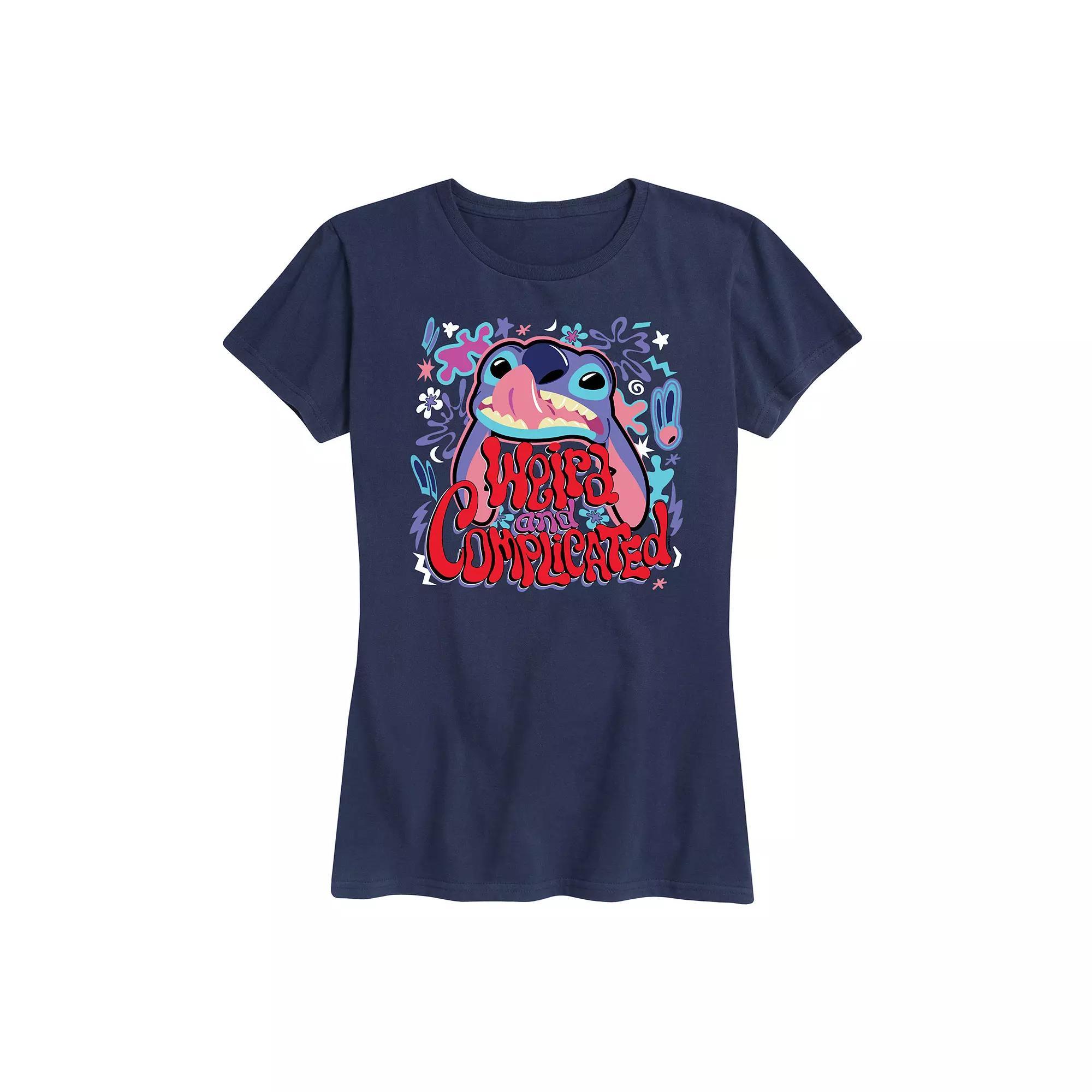 Disneys Lilo & Stitch Womens Weird Graphic Tee Blue Product Image
