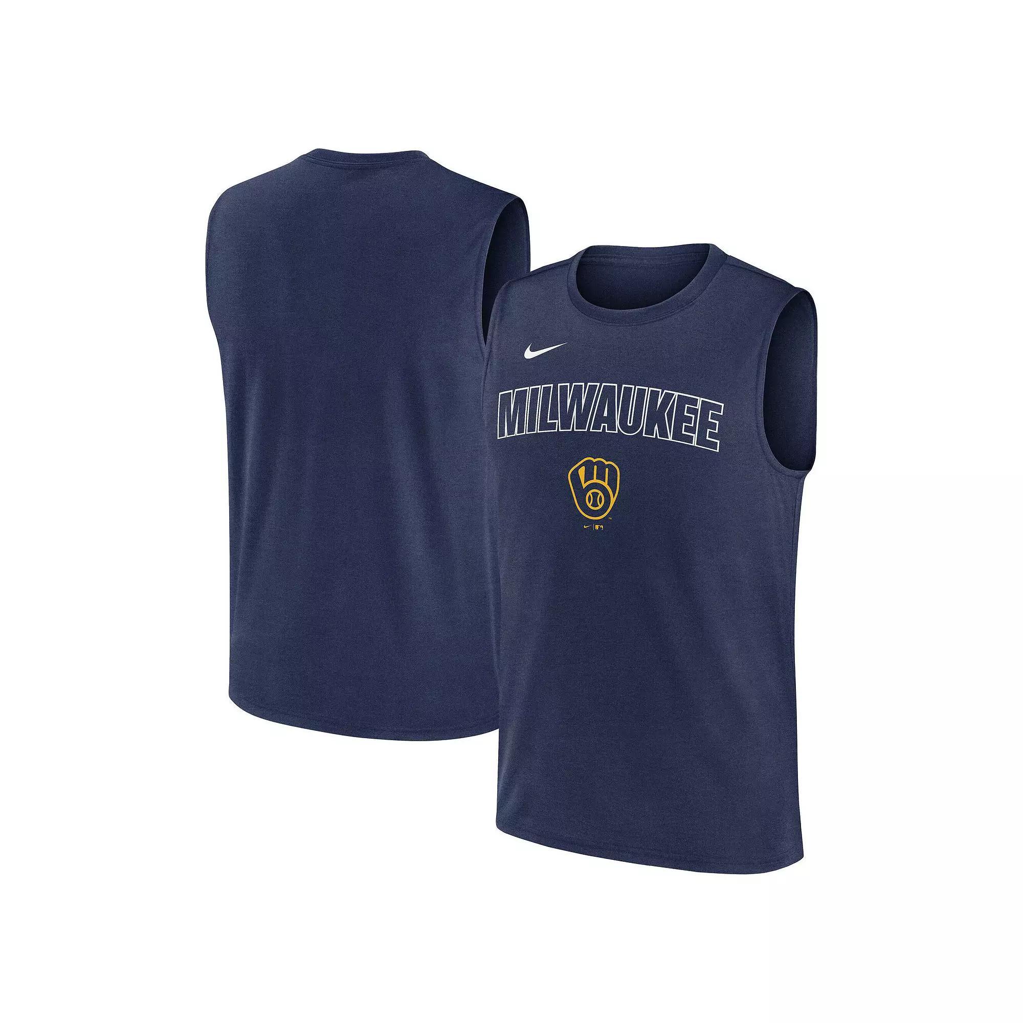 Men's Nike Navy Milwaukee Brewers Knockout Performance Muscle Tank Top, Size: Medium, Blue Product Image