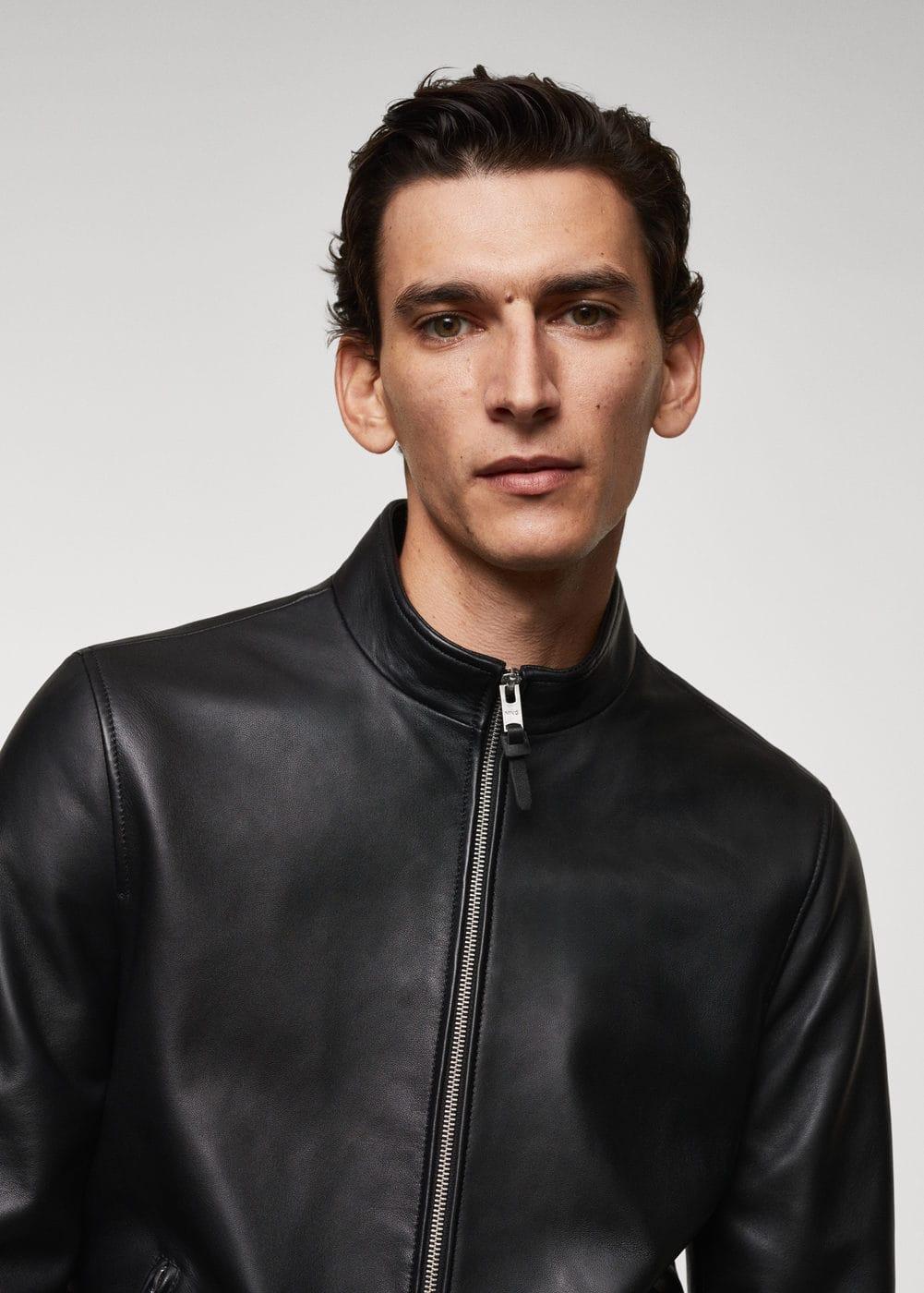 Mango Mens Zip-Detail Leather Biker Jacket Product Image