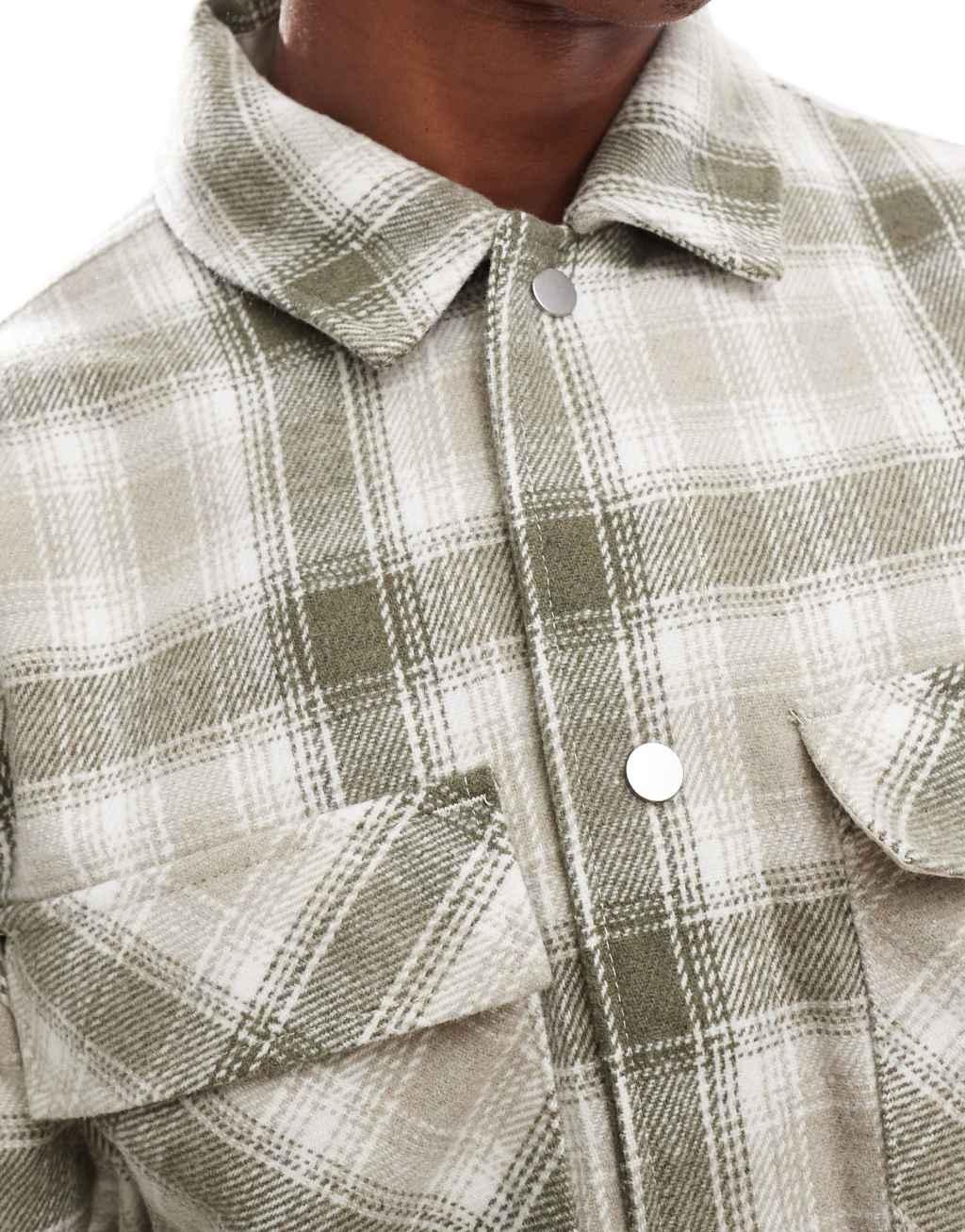 River Island overshirt in green check Product Image