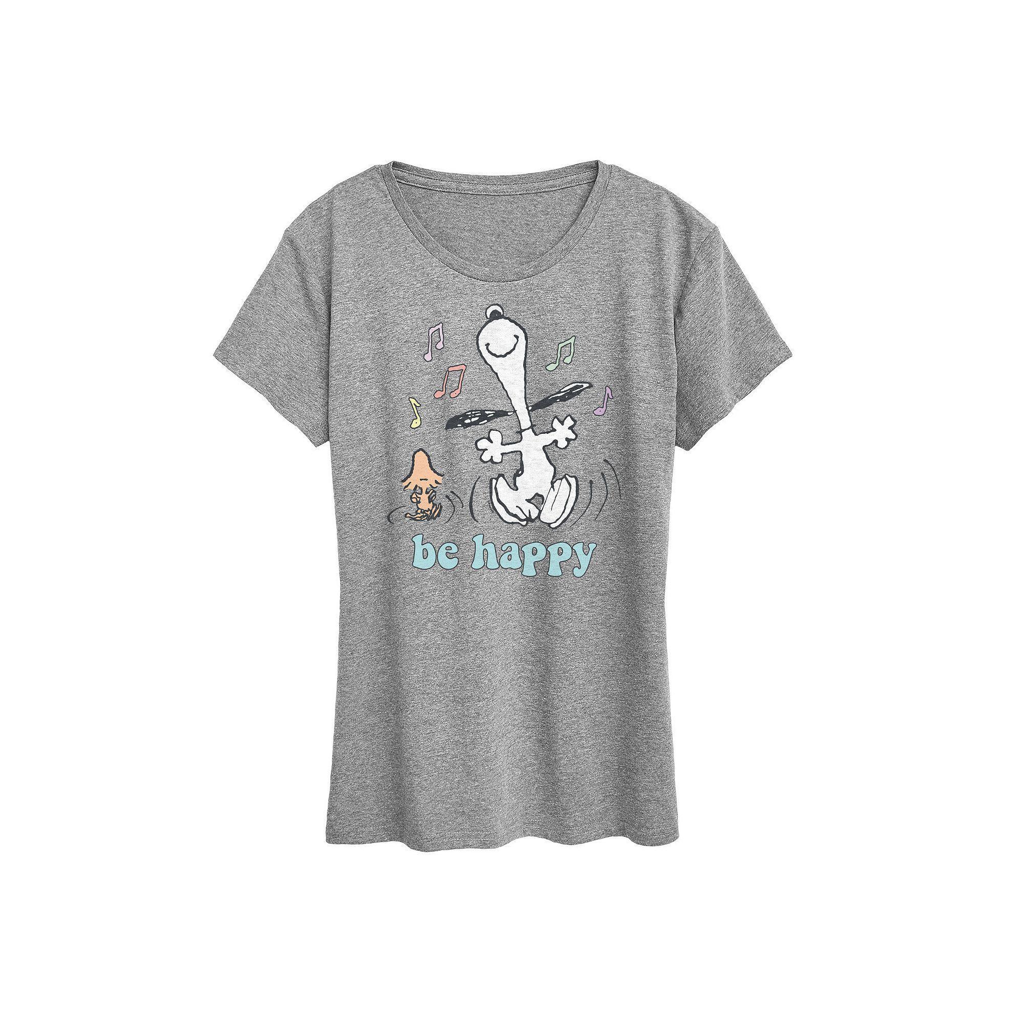 Womens Peanuts Be Happy Graphic Tee, Girls Grey Royal Blue Product Image