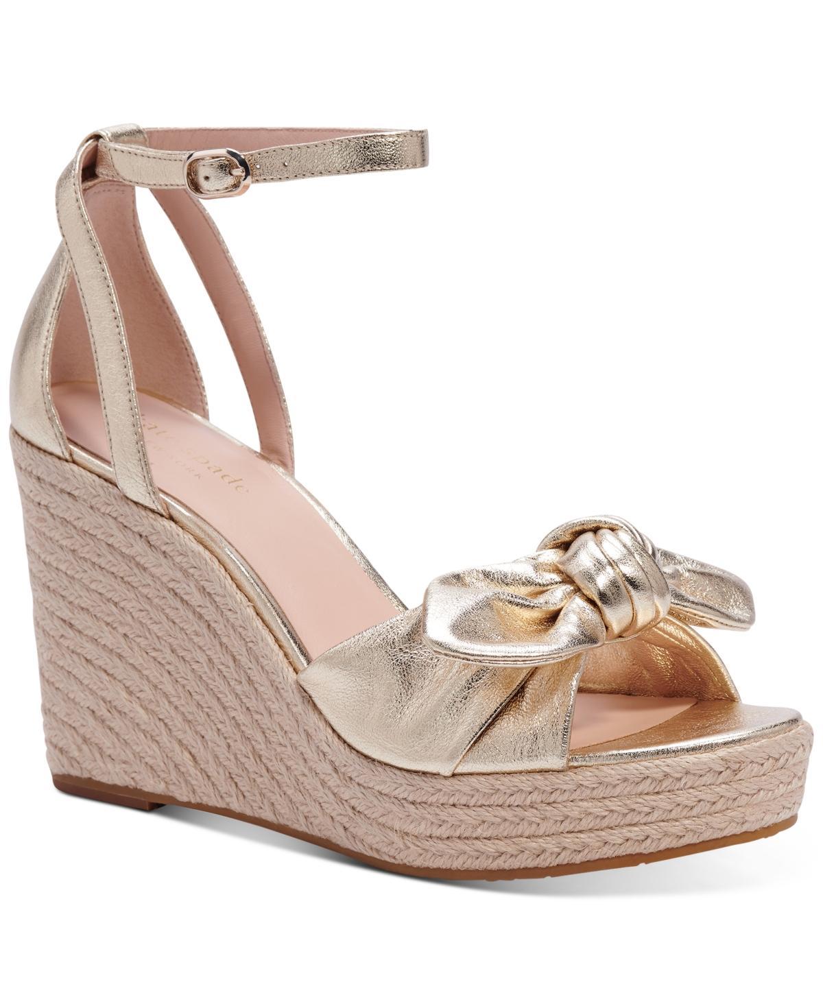 kate spade new york Tianna Metallic Leather Bow Platform Wedge Espadrille Sandals Product Image