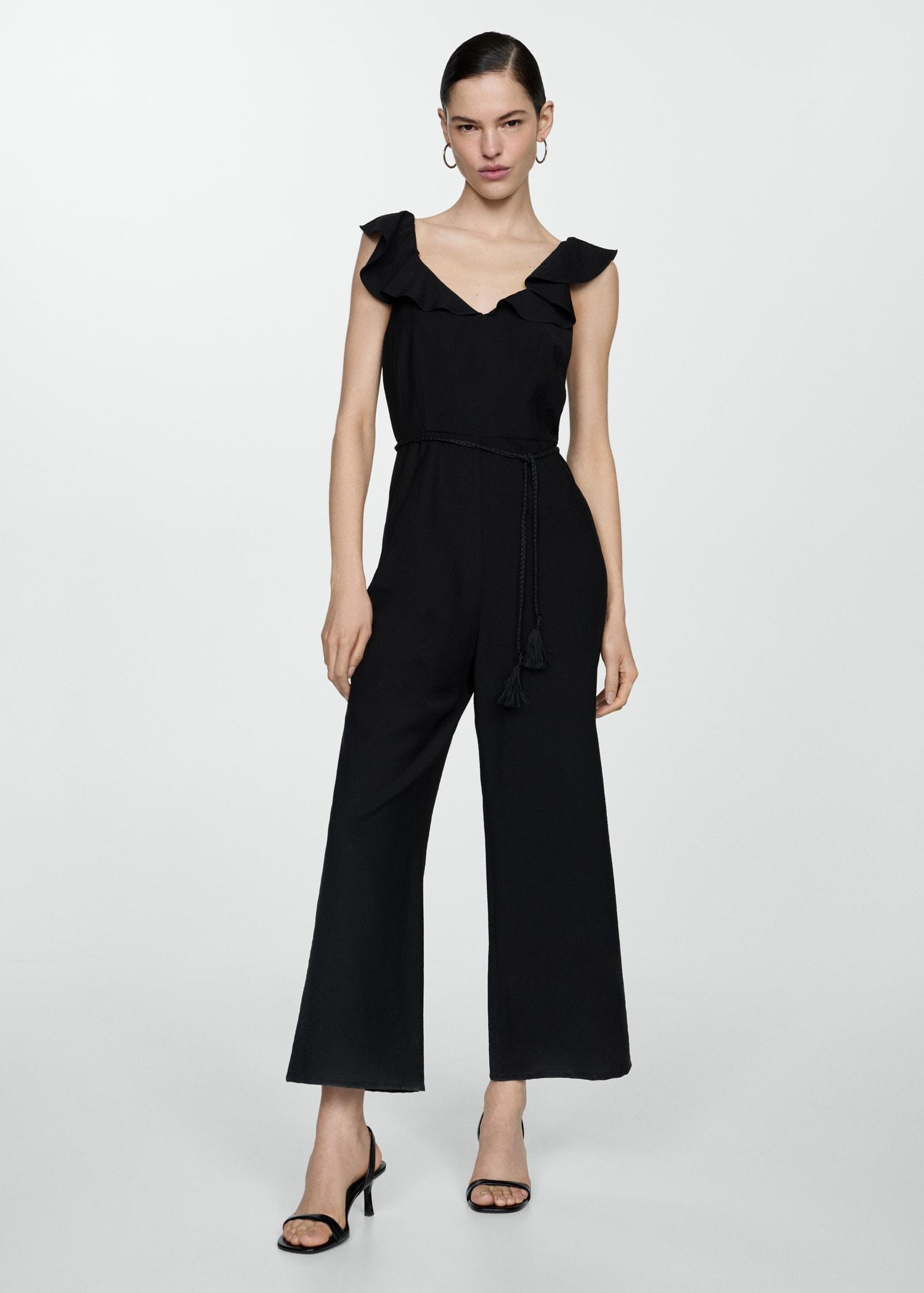 Long jumpsuit with tassel belt - Women | MANGO USA Product Image