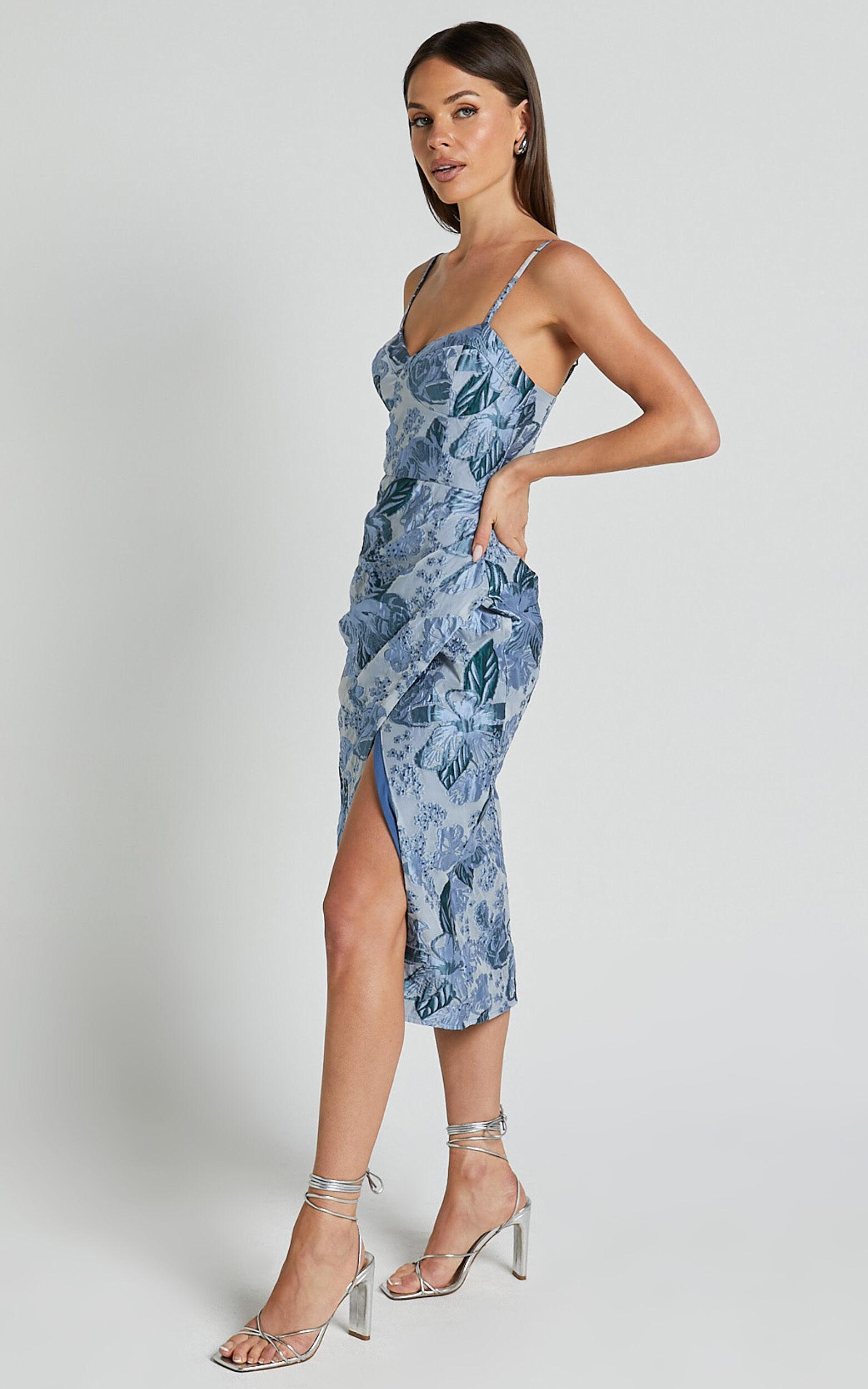 Alvera Midi Dress - Bustier Brailey Jacquard Midi Dress in Light Blue Product Image