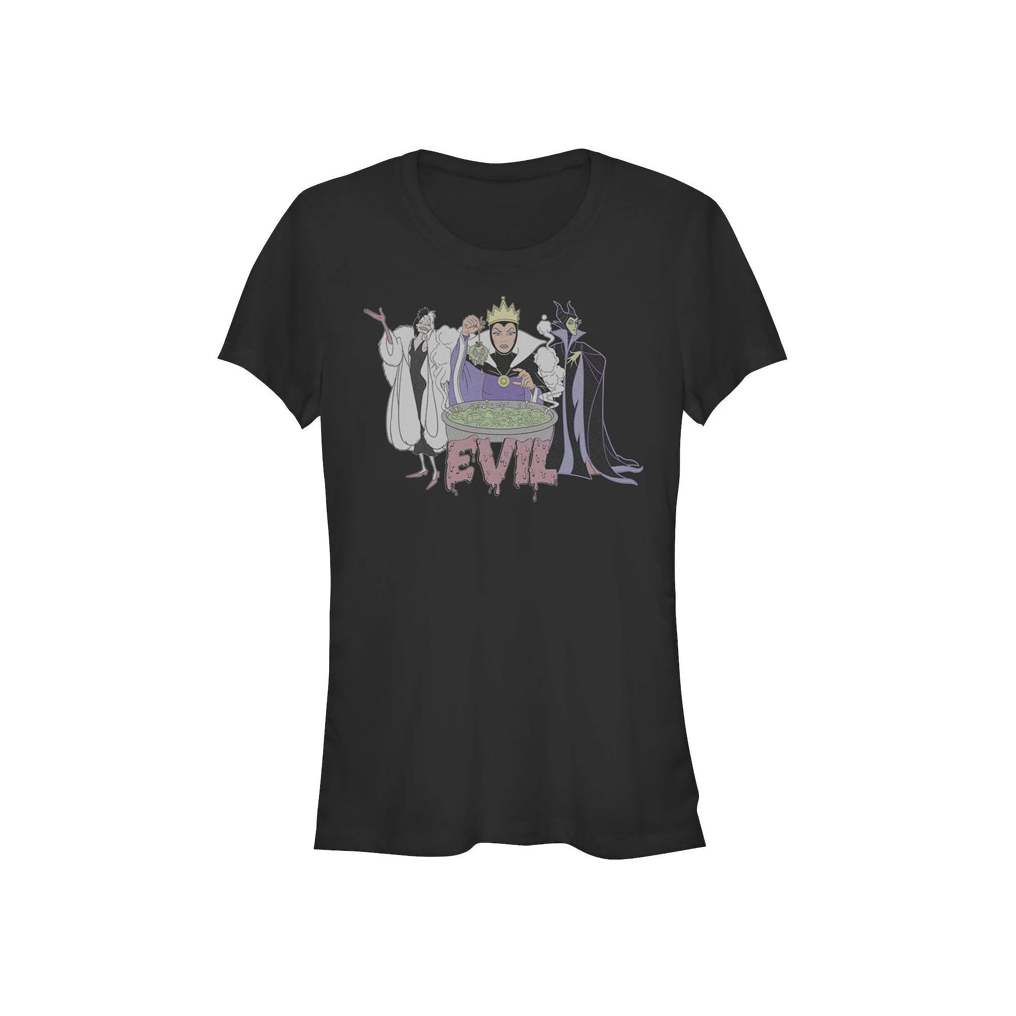 Disney Villains Evil Portraits Juniors' Fitted Graphic Tee, Girl's, Size: Small, Black Product Image